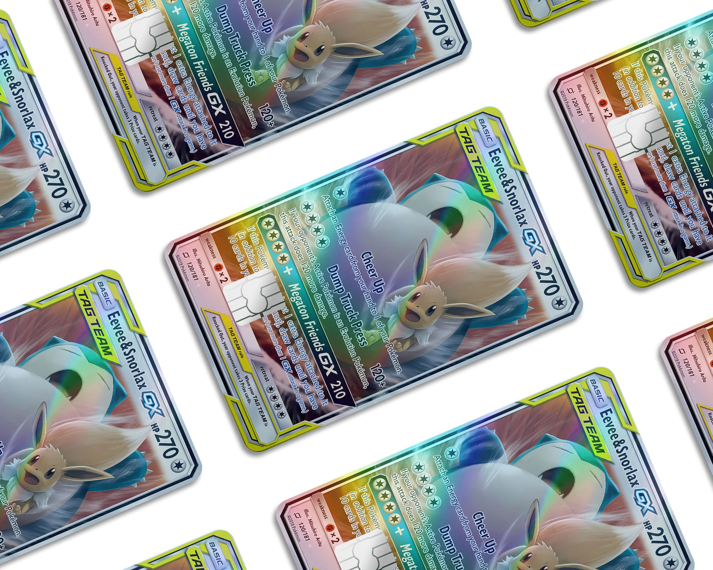 Anime Town Creations Holographic Credit Card Tag Eevee & Snorlax Pokemon Card Window Skins - Anime Pokemon Holographic Credit Card Skin