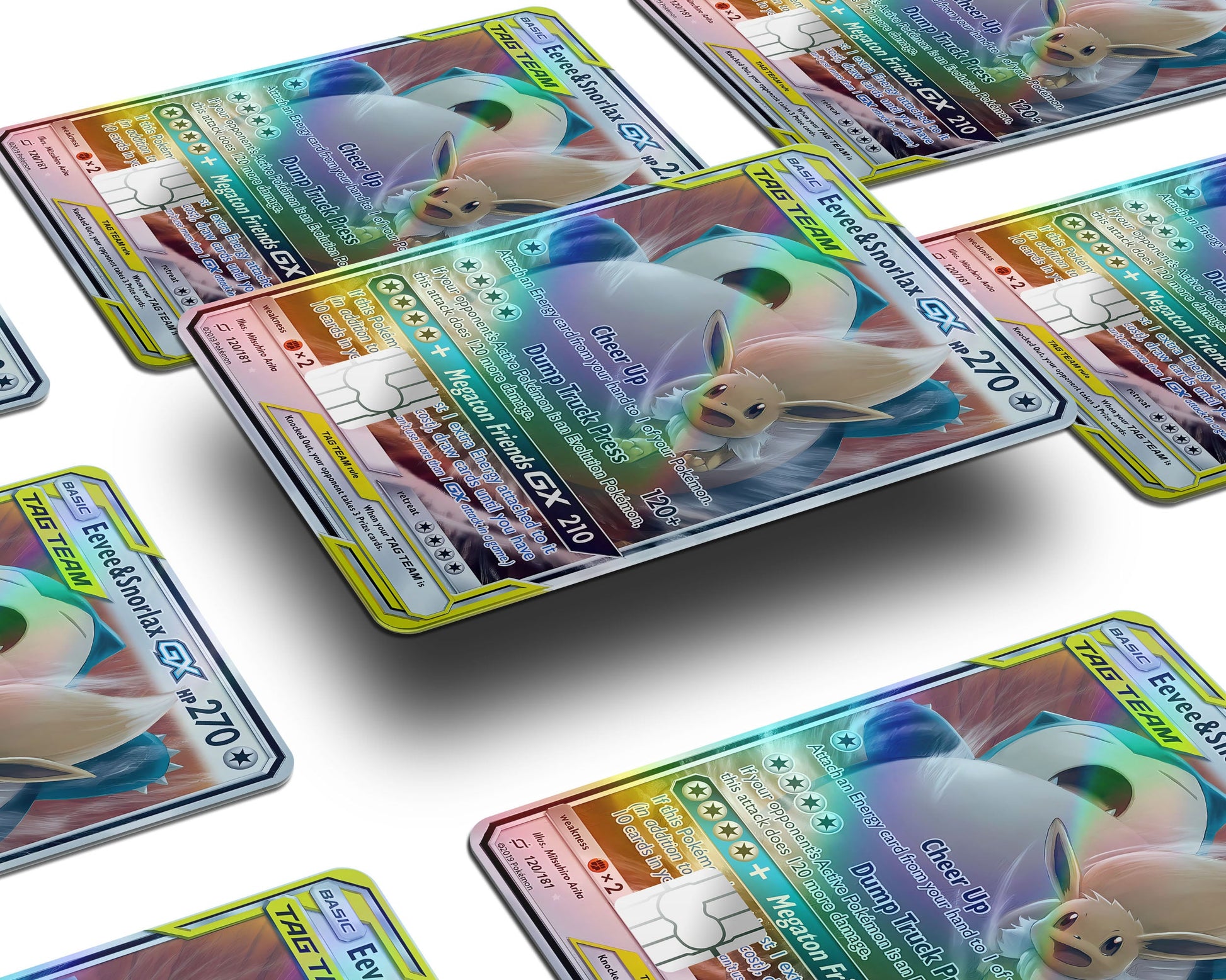 Anime Town Creations Holographic Credit Card Tag Eevee & Snorlax Pokemon Card Window Skins - Anime Pokemon Holographic Credit Card Skin