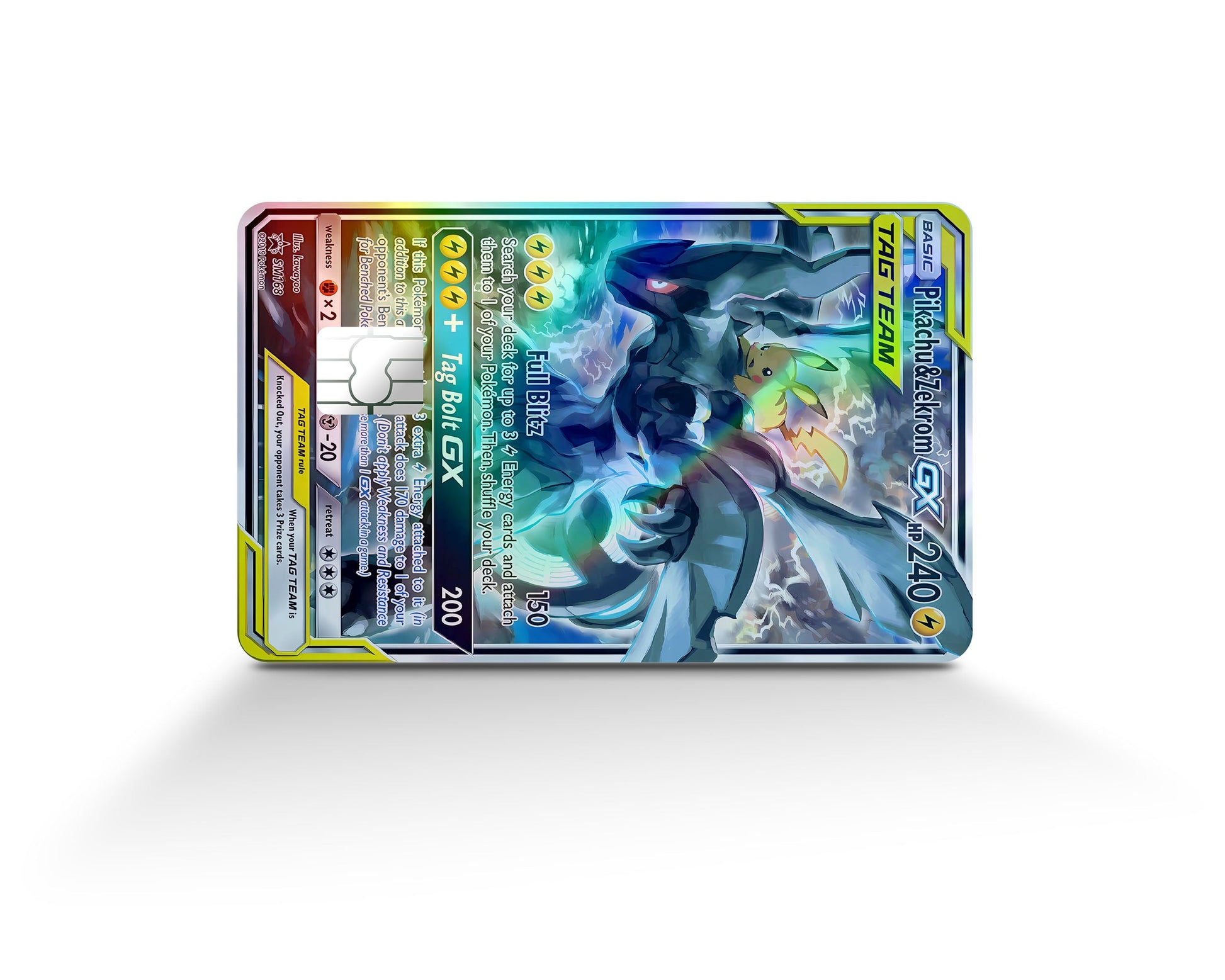 Anime Town Creations Holographic Credit Card Tag Pikachu Zekrom Pokemon Card Full Skins - Anime Pokemon Holographic Credit Card Skin