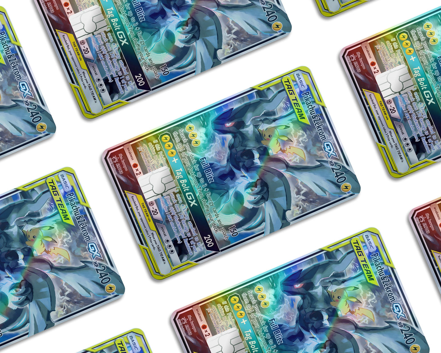 Anime Town Creations Holographic Credit Card Tag Pikachu Zekrom Pokemon Card Window Skins - Anime Pokemon Holographic Credit Card Skin