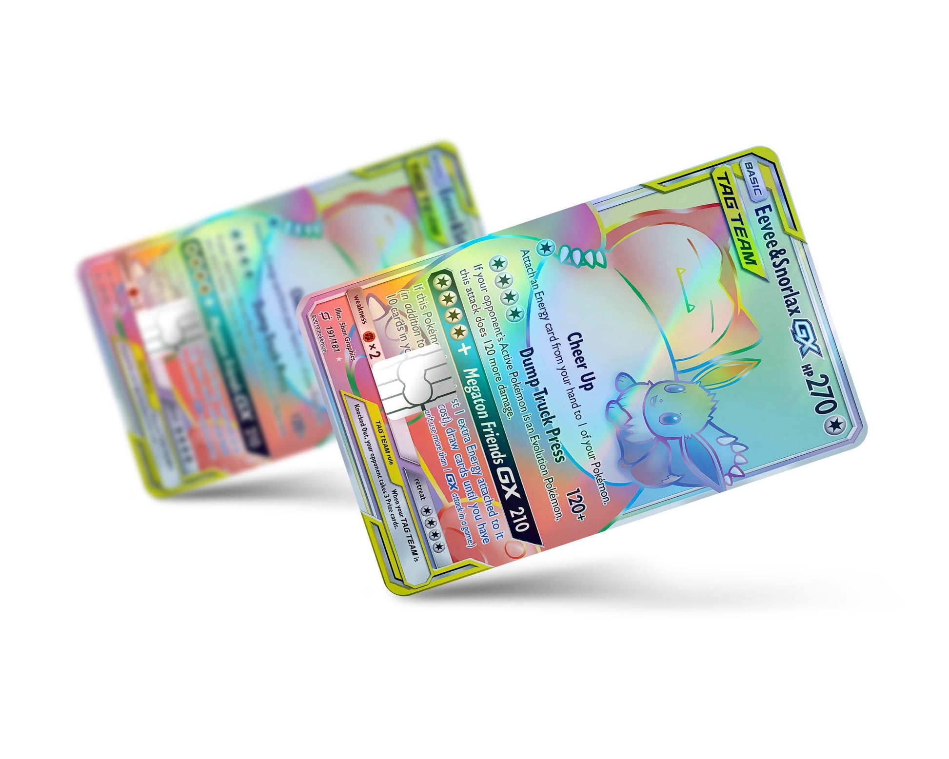 Anime Town Creations Holographic Credit Card Tag Rainbow Eevee & Snorlax Pokemon Card Full Skins - Anime Pokemon Holographic Credit Card Skin