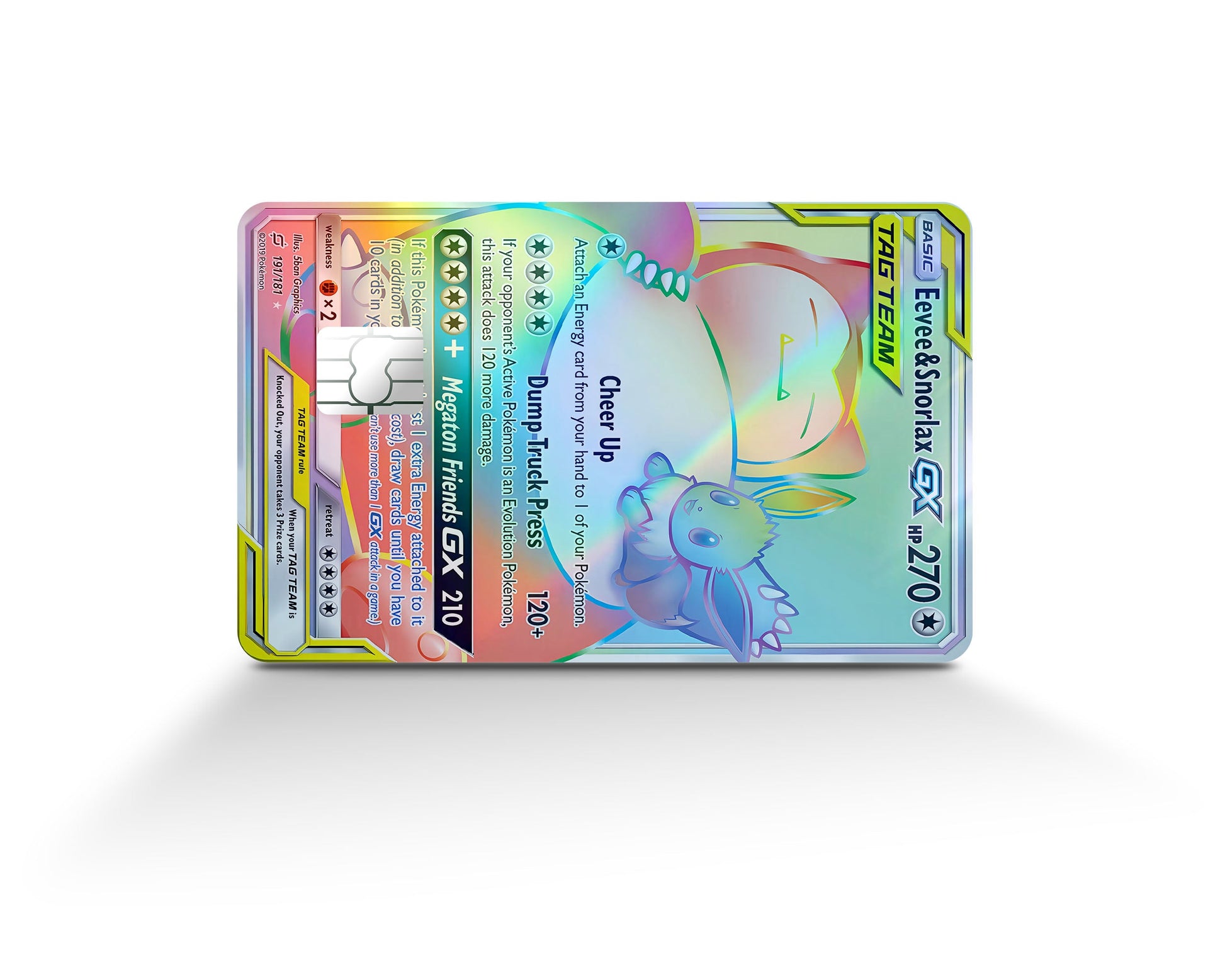 Anime Town Creations Holographic Credit Card Tag Rainbow Eevee & Snorlax Pokemon Card Full Skins - Anime Pokemon Holographic Credit Card Skin