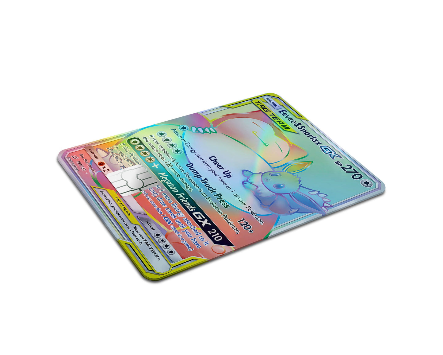 Anime Town Creations Holographic Credit Card Tag Rainbow Eevee & Snorlax Pokemon Card Full Skins - Anime Pokemon Holographic Credit Card Skin