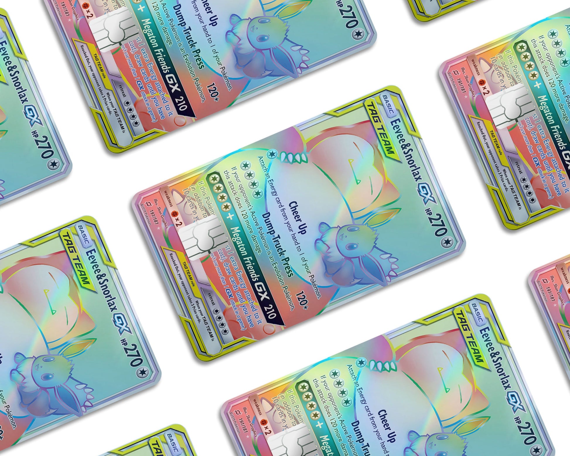 Anime Town Creations Holographic Credit Card Tag Rainbow Eevee & Snorlax Pokemon Card Window Skins - Anime Pokemon Holographic Credit Card Skin