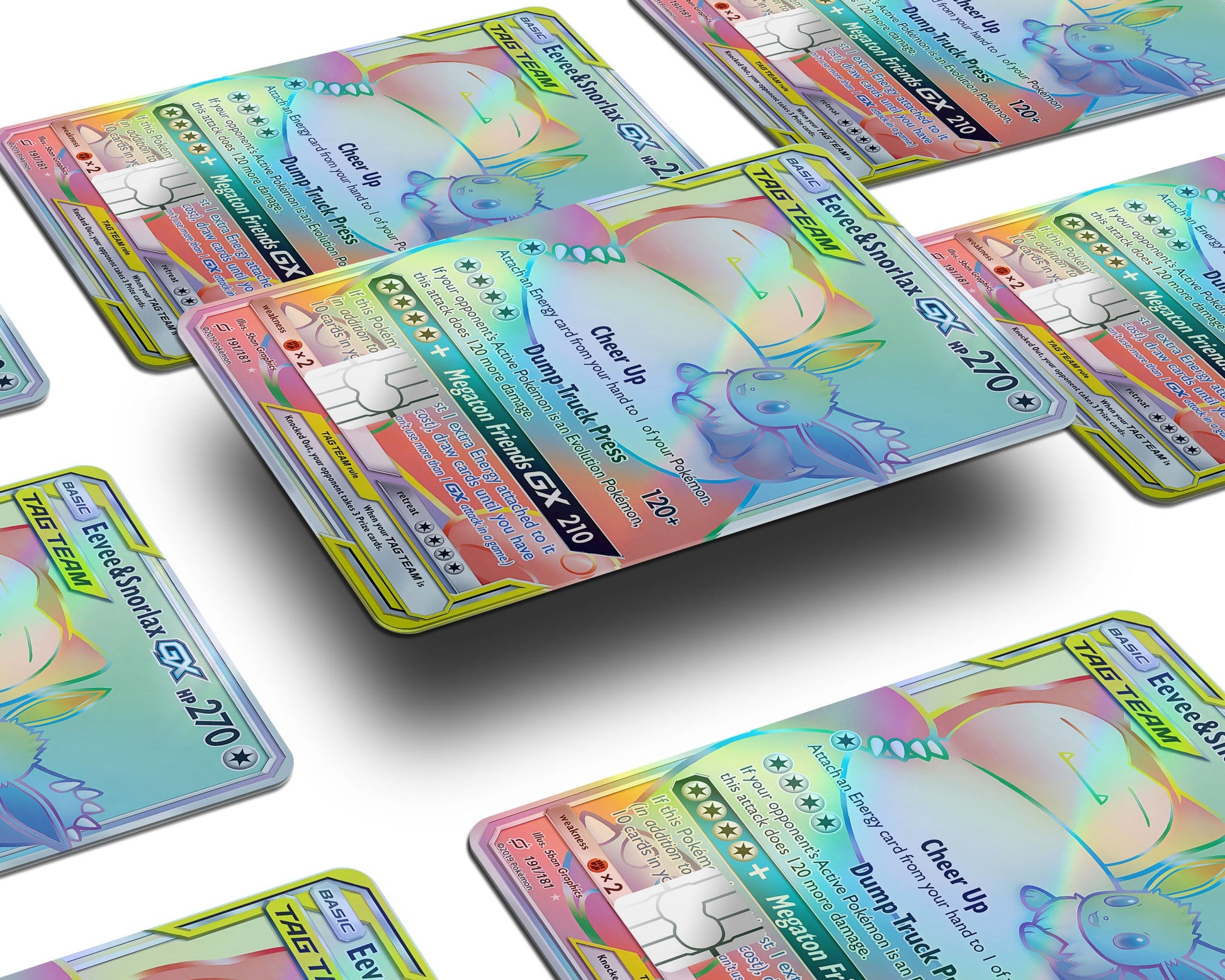 Anime Town Creations Holographic Credit Card Tag Rainbow Eevee & Snorlax Pokemon Card Window Skins - Anime Pokemon Holographic Credit Card Skin
