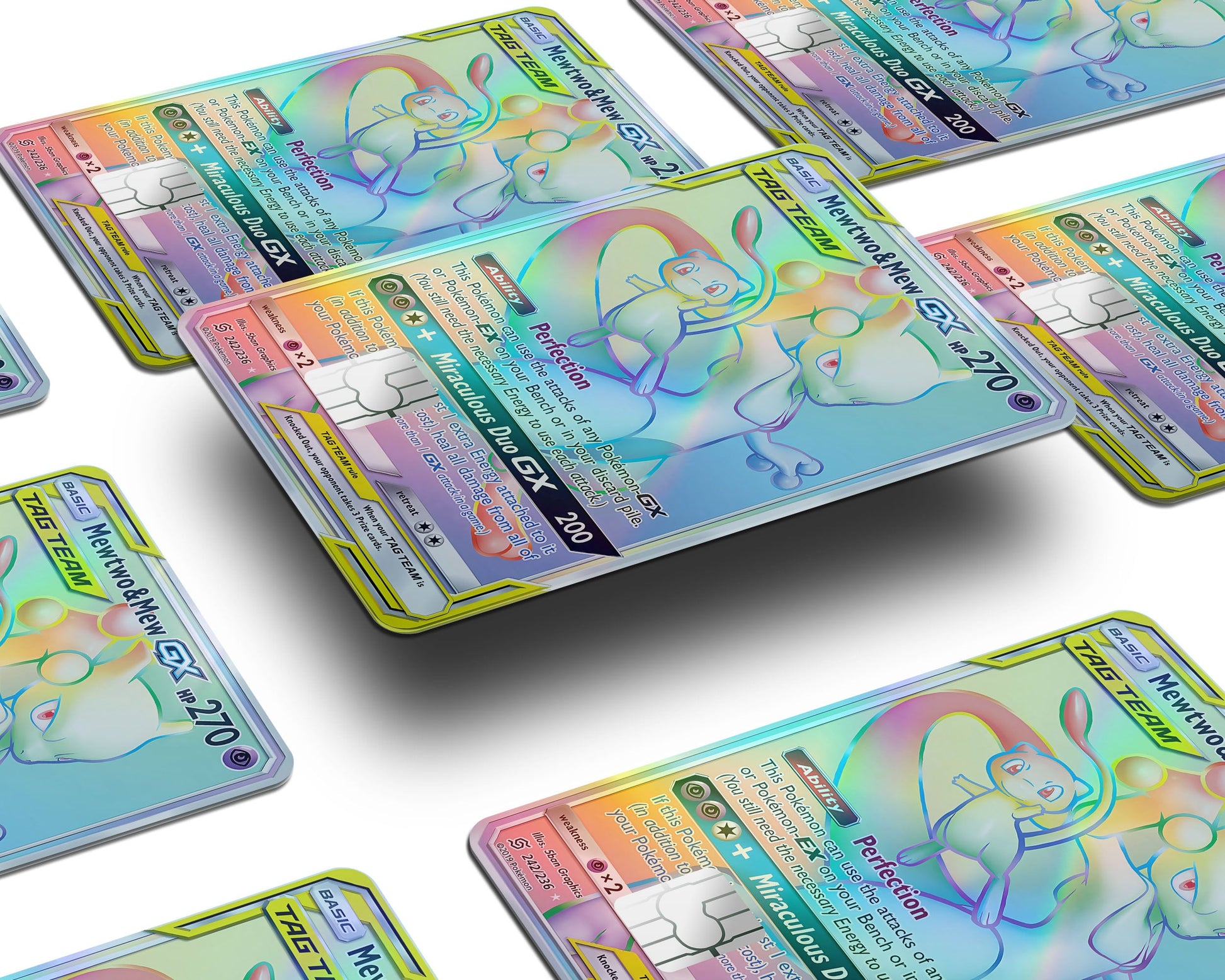 Anime Town Creations Holographic Credit Card Tag Rainbow Mewtwo & Mew Pokemon Card Window Skins - Anime Pokemon Holographic Credit Card Skin