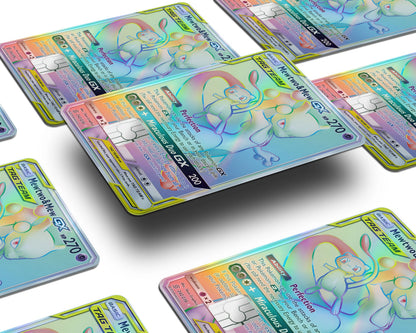 Anime Town Creations Holographic Credit Card Tag Rainbow Mewtwo & Mew Pokemon Card Window Skins - Anime Pokemon Holographic Credit Card Skin