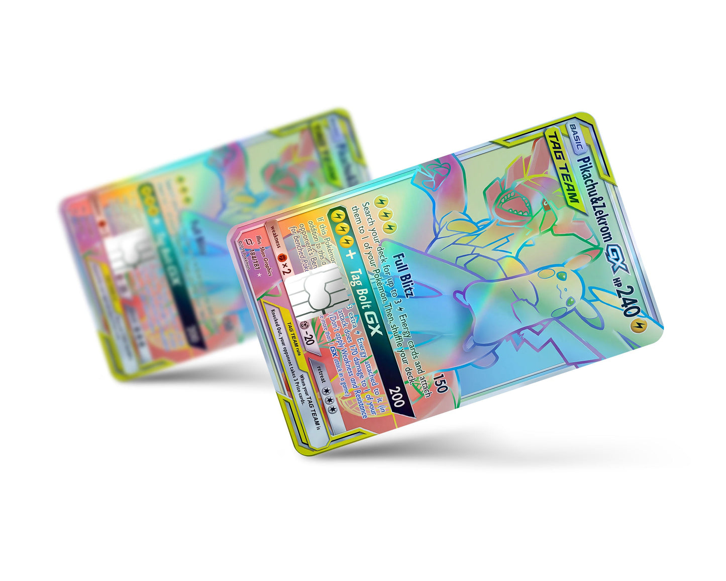 Anime Town Creations Holographic Credit Card Tag Rainbow Pikachu Zekrom Pokemon Card Full Skins - Anime Pokemon Holographic Credit Card Skin