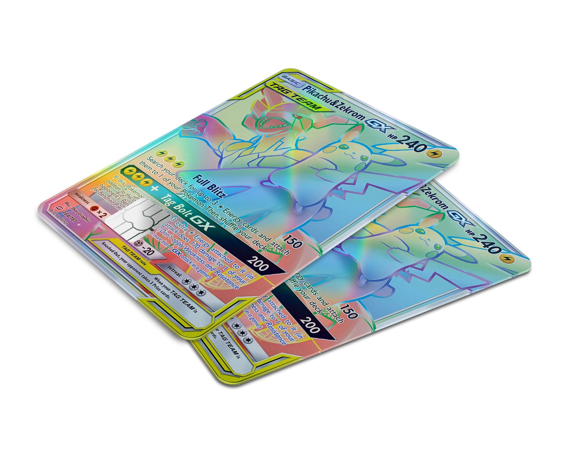 Anime Town Creations Holographic Credit Card Tag Rainbow Pikachu Zekrom Pokemon Card Window Skins - Anime Pokemon Holographic Credit Card Skin