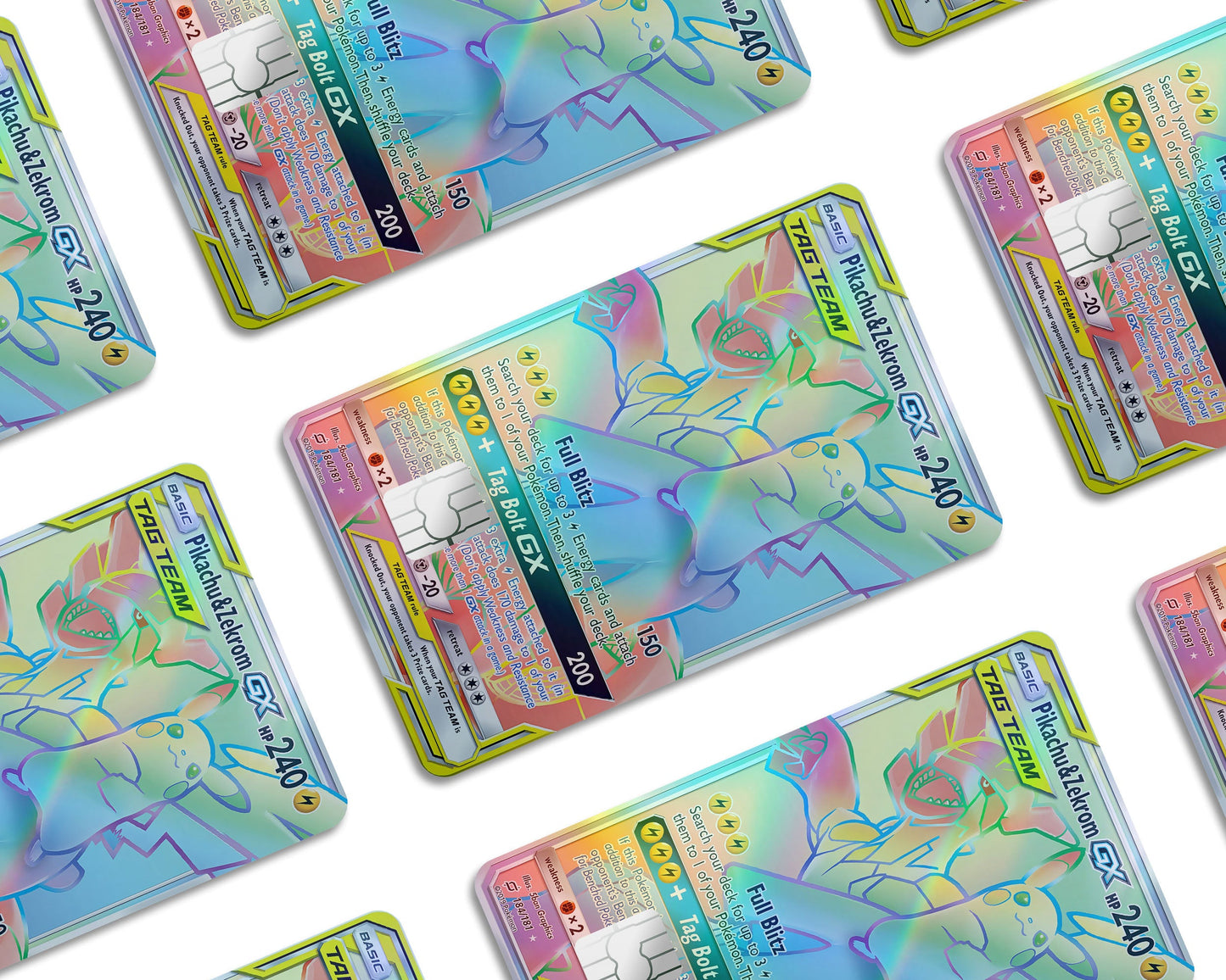 Anime Town Creations Holographic Credit Card Tag Rainbow Pikachu Zekrom Pokemon Card Window Skins - Anime Pokemon Holographic Credit Card Skin