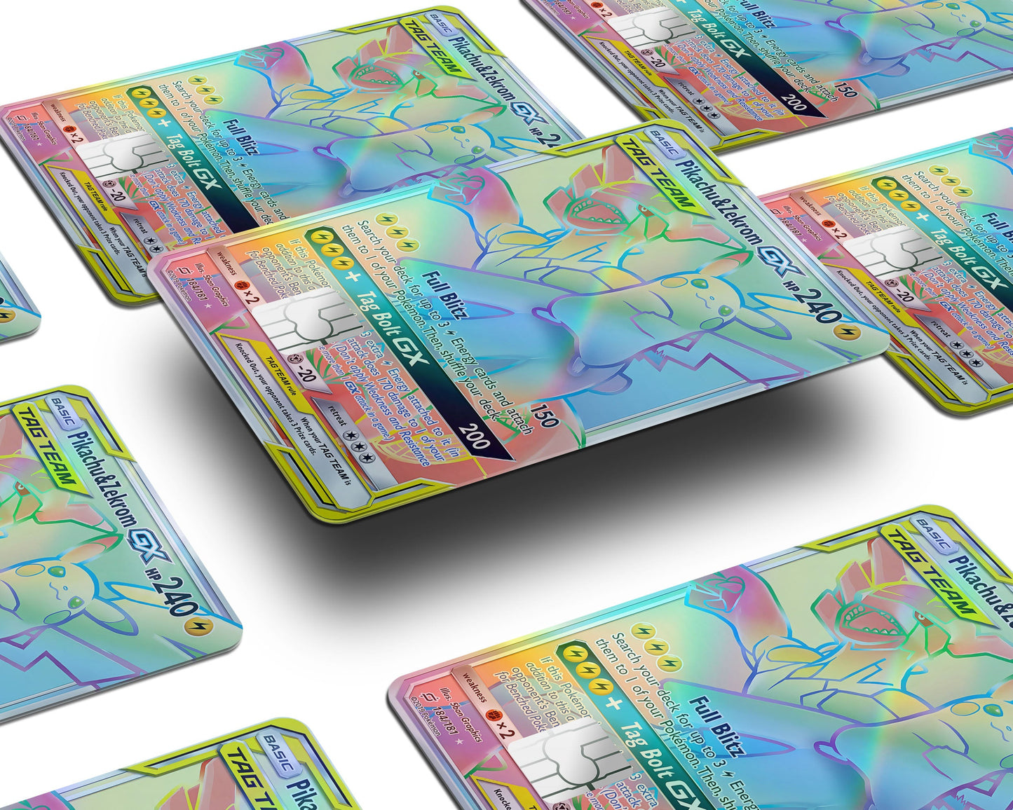 Anime Town Creations Holographic Credit Card Tag Rainbow Pikachu Zekrom Pokemon Card Window Skins - Anime Pokemon Holographic Credit Card Skin