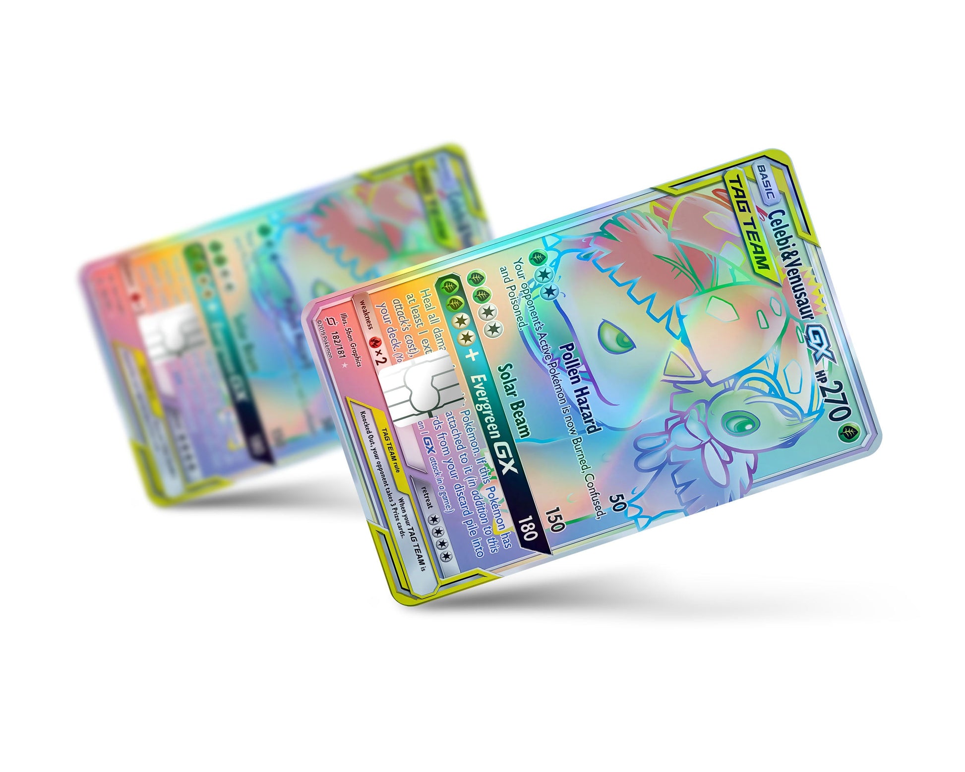 Anime Town Creations Holographic Credit Card Tag Rainbow Venusaur Celebi Pokemon Card Full Skins - Anime Pokemon Holographic Credit Card Skin