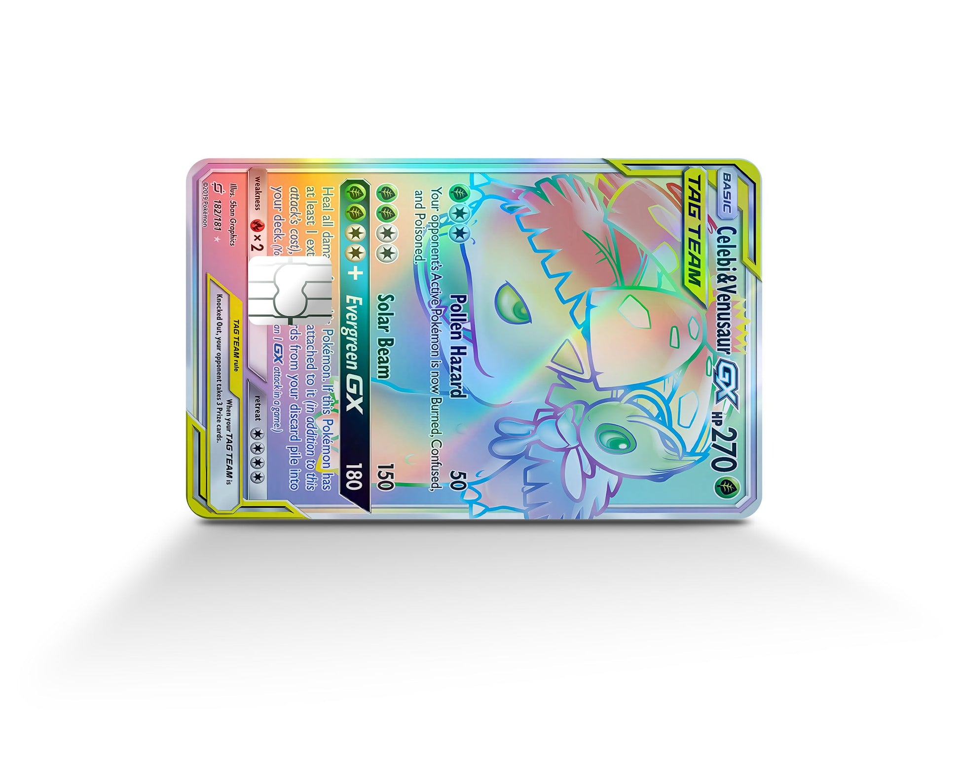 Anime Town Creations Holographic Credit Card Tag Rainbow Venusaur Celebi Pokemon Card Full Skins - Anime Pokemon Holographic Credit Card Skin