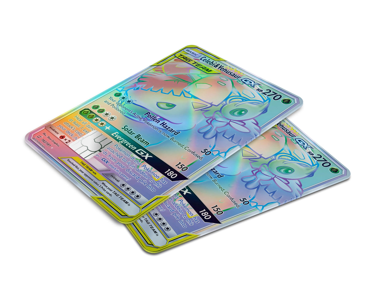 Anime Town Creations Holographic Credit Card Tag Rainbow Venusaur Celebi Pokemon Card Window Skins - Anime Pokemon Holographic Credit Card Skin