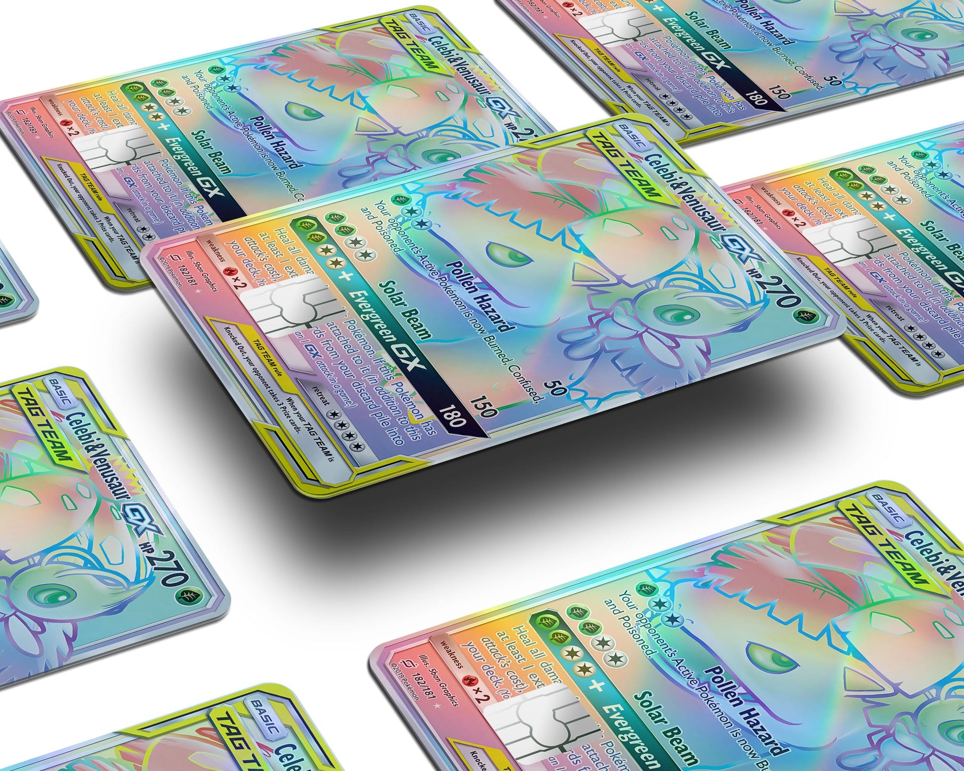 Anime Town Creations Holographic Credit Card Tag Rainbow Venusaur Celebi Pokemon Card Window Skins - Anime Pokemon Holographic Credit Card Skin