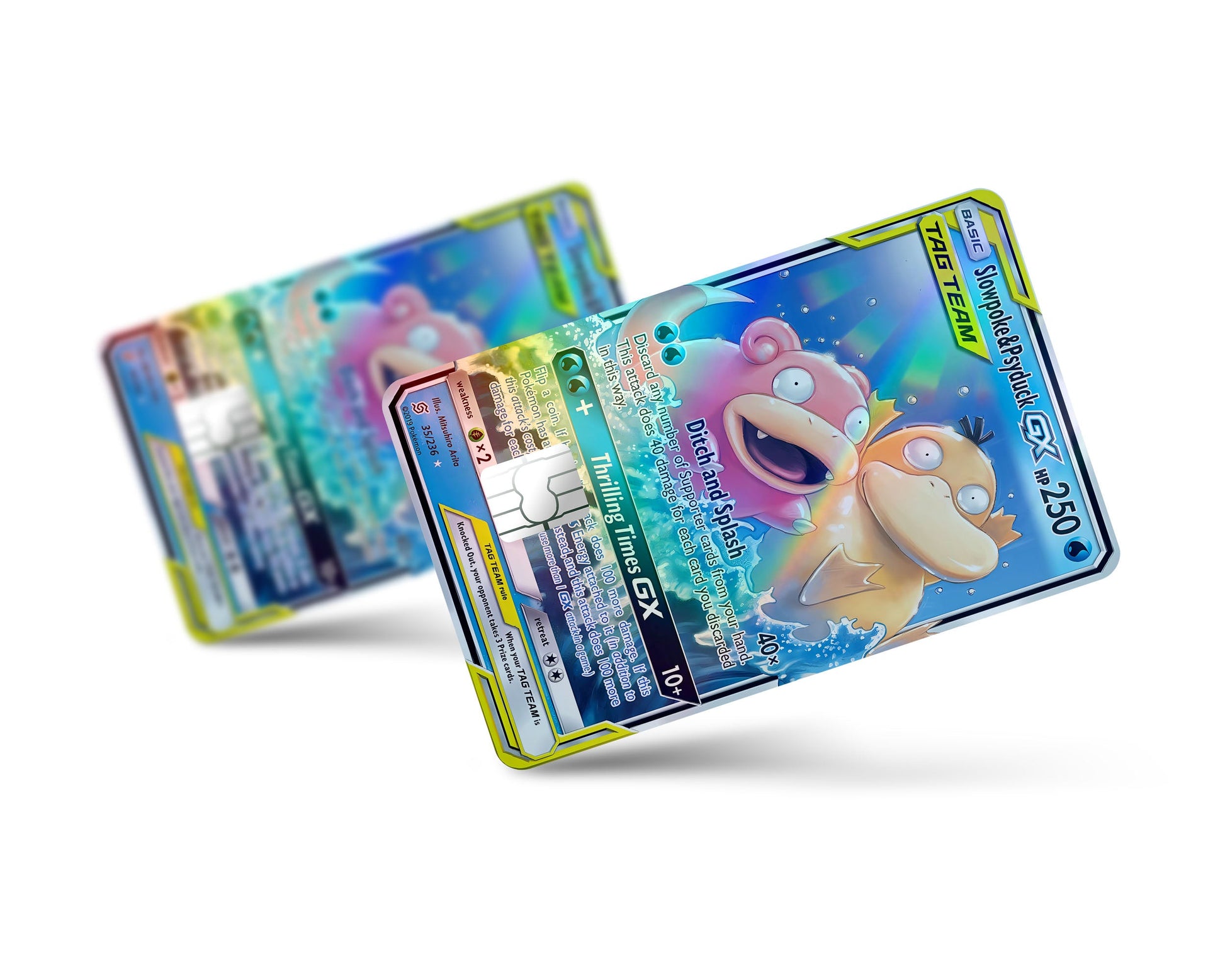 Anime Town Creations Holographic Credit Card Tag Slowpoke & Psyduck Pokemon Card Full Skins - Anime Pokemon Holographic Credit Card Skin