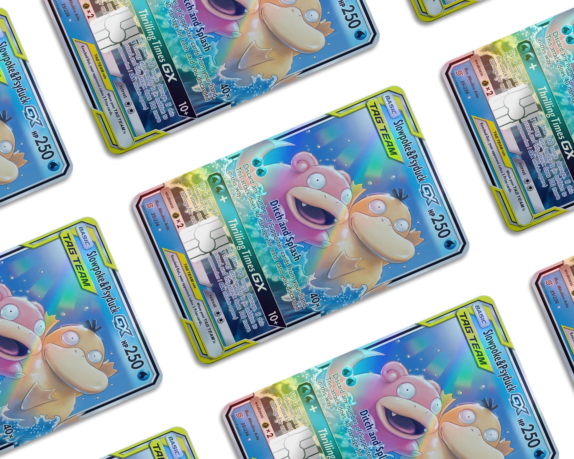 Anime Town Creations Holographic Credit Card Tag Slowpoke & Psyduck Pokemon Card Window Skins - Anime Pokemon Holographic Credit Card Skin