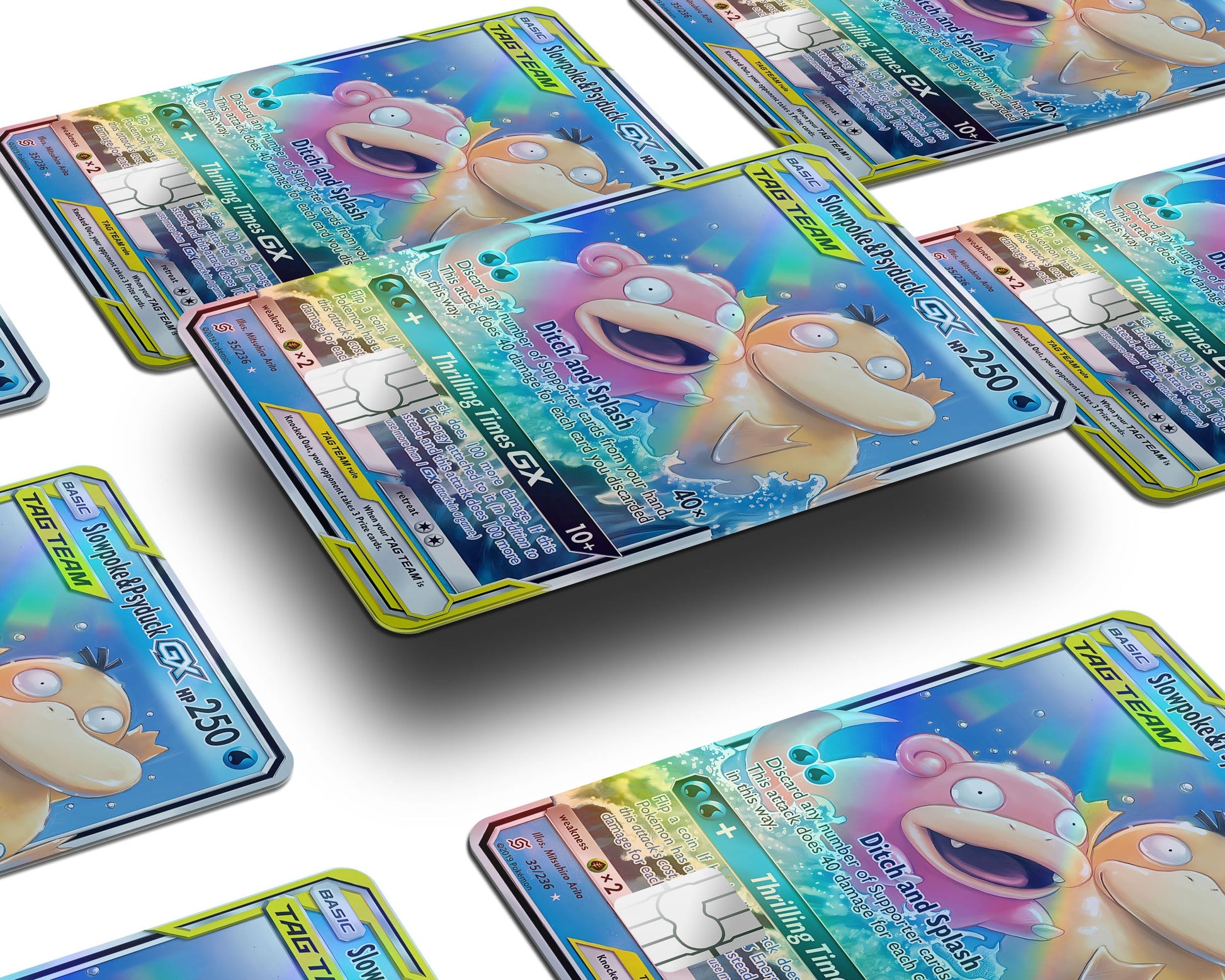 Anime Town Creations Holographic Credit Card Tag Slowpoke & Psyduck Pokemon Card Window Skins - Anime Pokemon Holographic Credit Card Skin