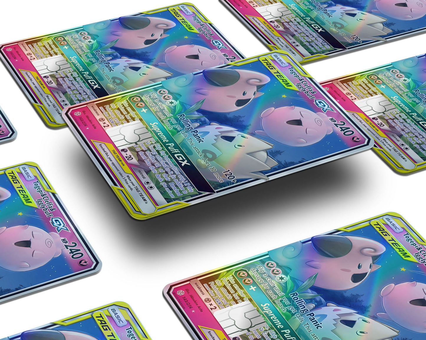 Anime Town Creations Holographic Credit Card Tag Togepi Cleffa Igglybuff Pokemon Card Window Skins - Anime Pokemon Holographic Credit Card Skin