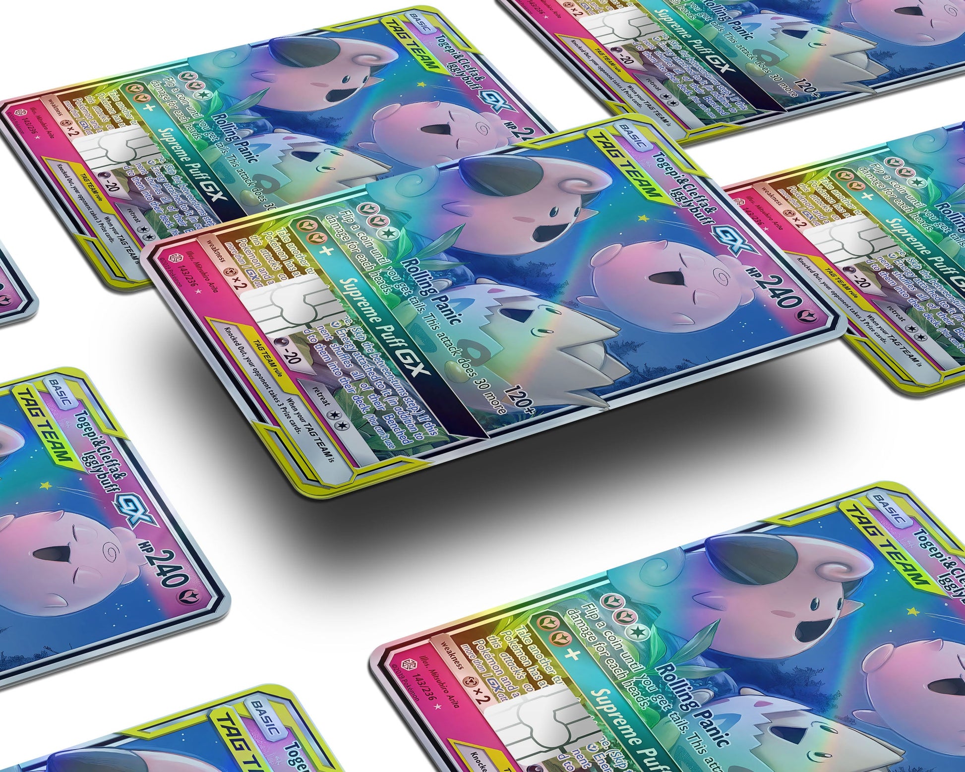 Anime Town Creations Holographic Credit Card Tag Togepi Cleffa Igglybuff Pokemon Card Window Skins - Anime Pokemon Holographic Credit Card Skin