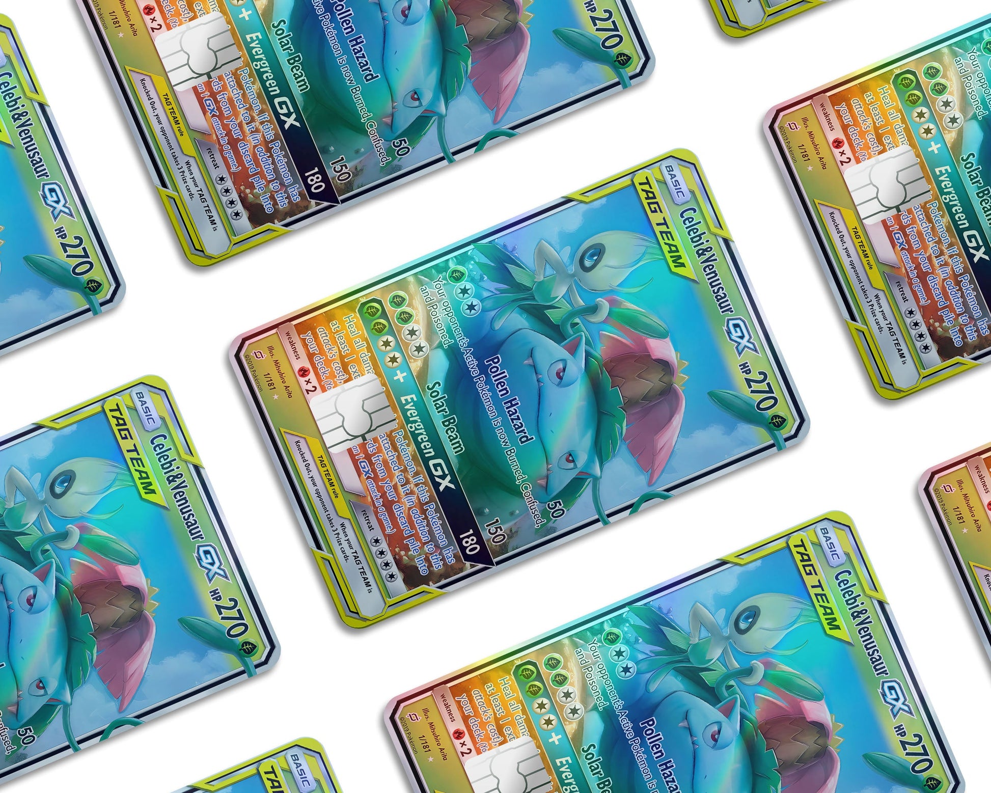 Anime Town Creations Holographic Credit Card Tag Venusaur Celebi Pokemon Card Window Skins - Anime Pokemon Holographic Credit Card Skin