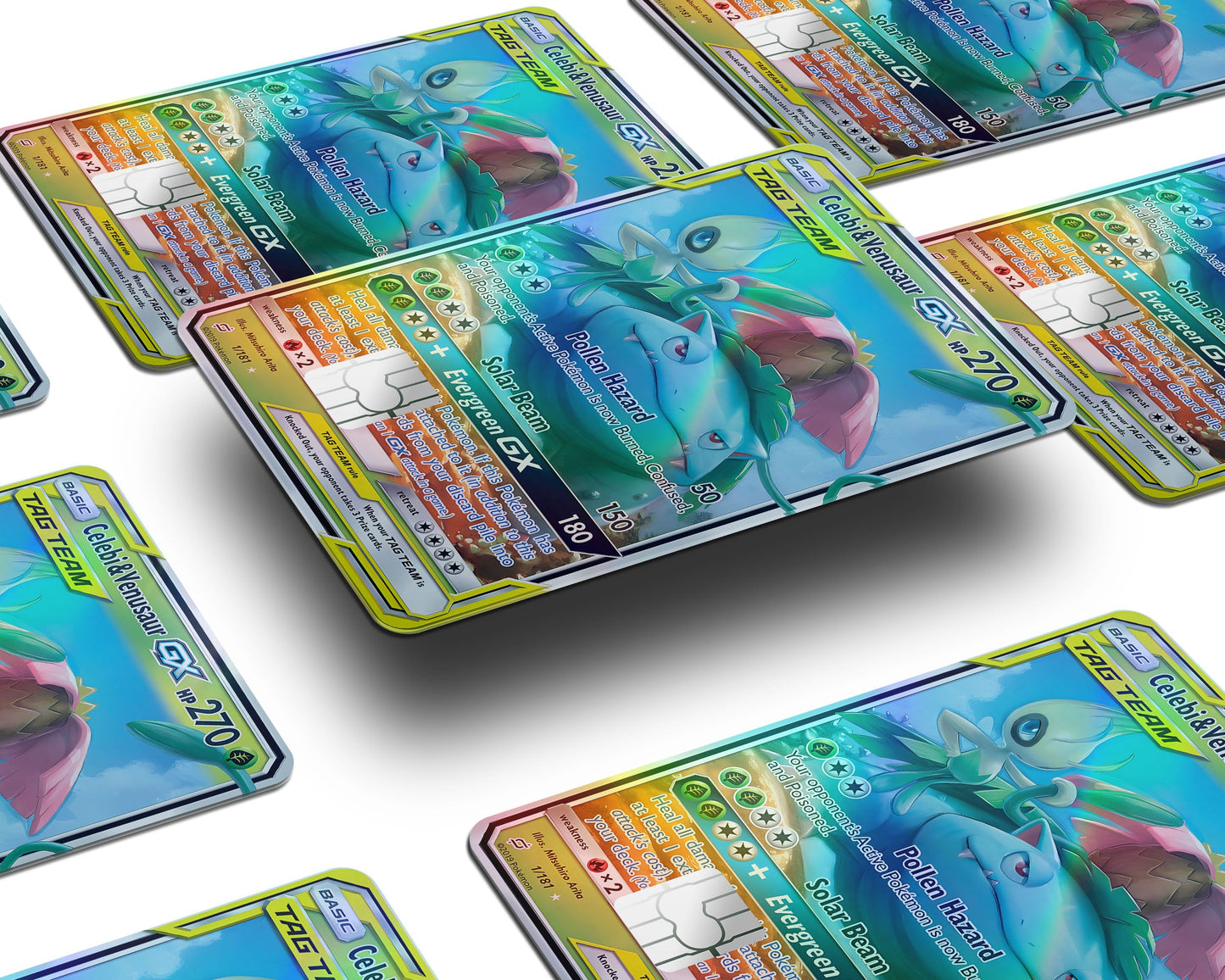 Anime Town Creations Holographic Credit Card Tag Venusaur Celebi Pokemon Card Window Skins - Anime Pokemon Holographic Credit Card Skin