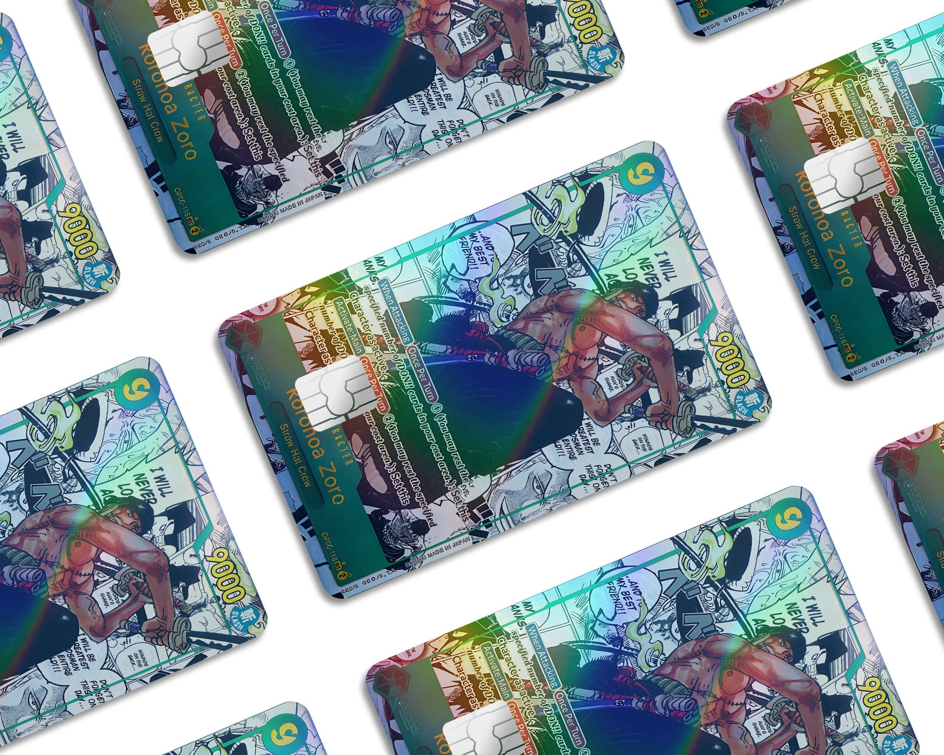 Anime Town Creations Holographic Credit Card Roronoa Zoro Manga Limited Edition One Piece Card Window Skins - Anime One Piece Holographic Credit Card Skin