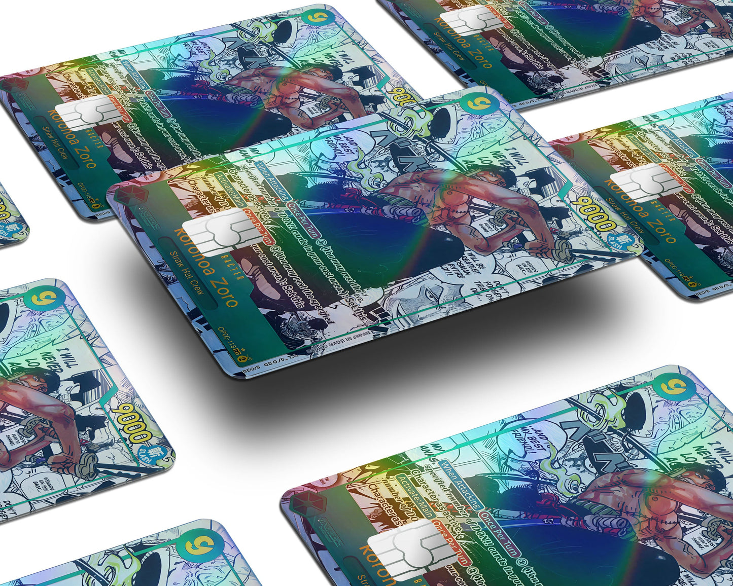 Anime Town Creations Holographic Credit Card Roronoa Zoro Manga Limited Edition One Piece Card Window Skins - Anime One Piece Holographic Credit Card Skin