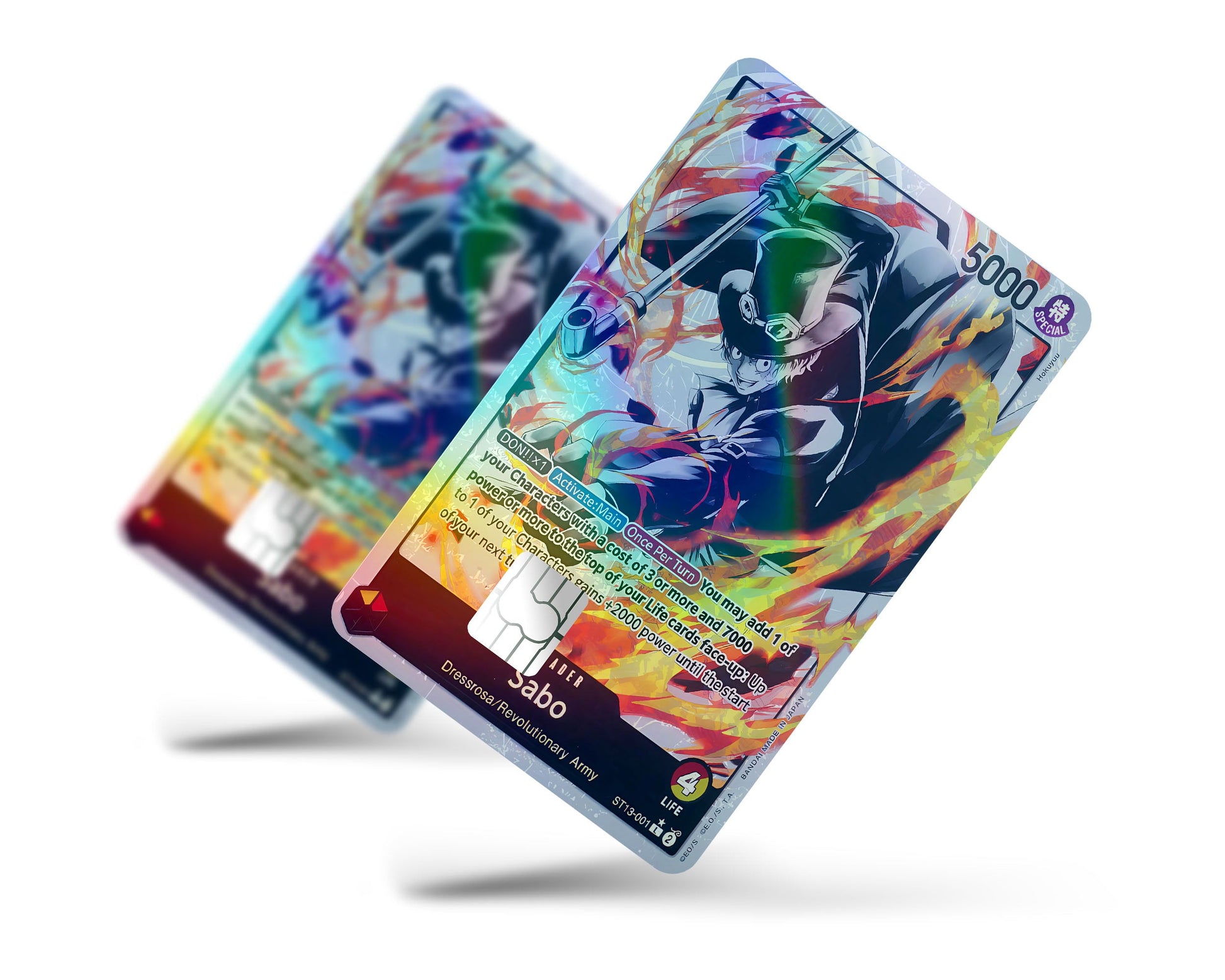 Anime Town Creations Holographic Credit Card Sabo Black Flames One Piece Card Full Skins - Anime One Piece Holographic Credit Card Skin