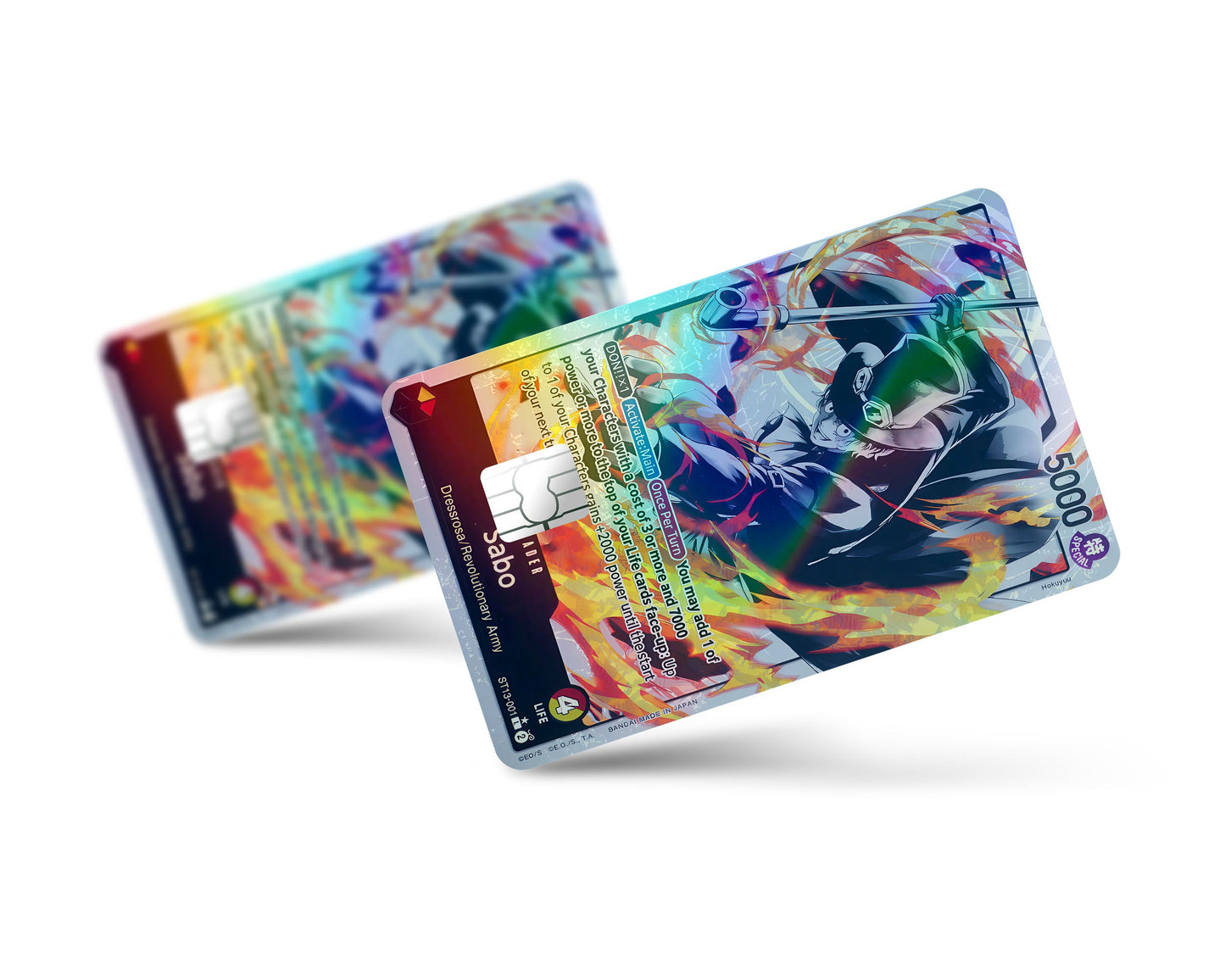 Anime Town Creations Holographic Credit Card Sabo Black Flames One Piece Card Full Skins - Anime One Piece Holographic Credit Card Skin