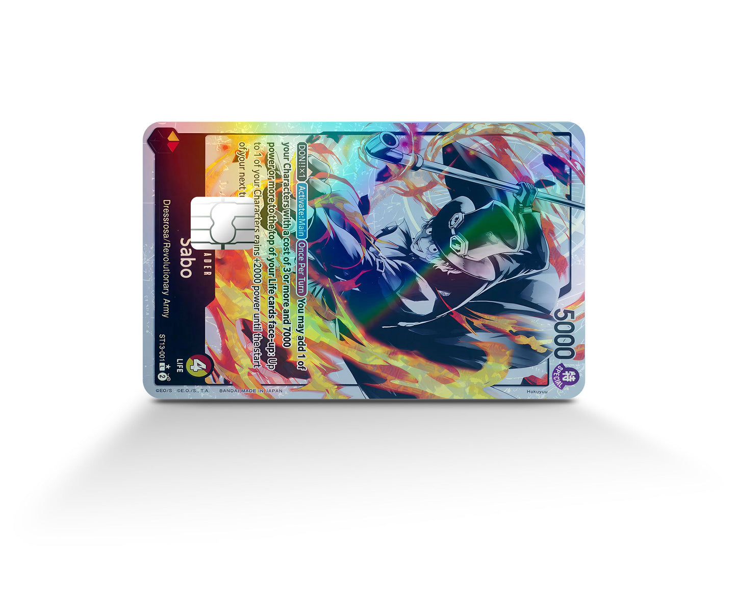 Anime Town Creations Holographic Credit Card Sabo Black Flames One Piece Card Full Skins - Anime One Piece Holographic Credit Card Skin
