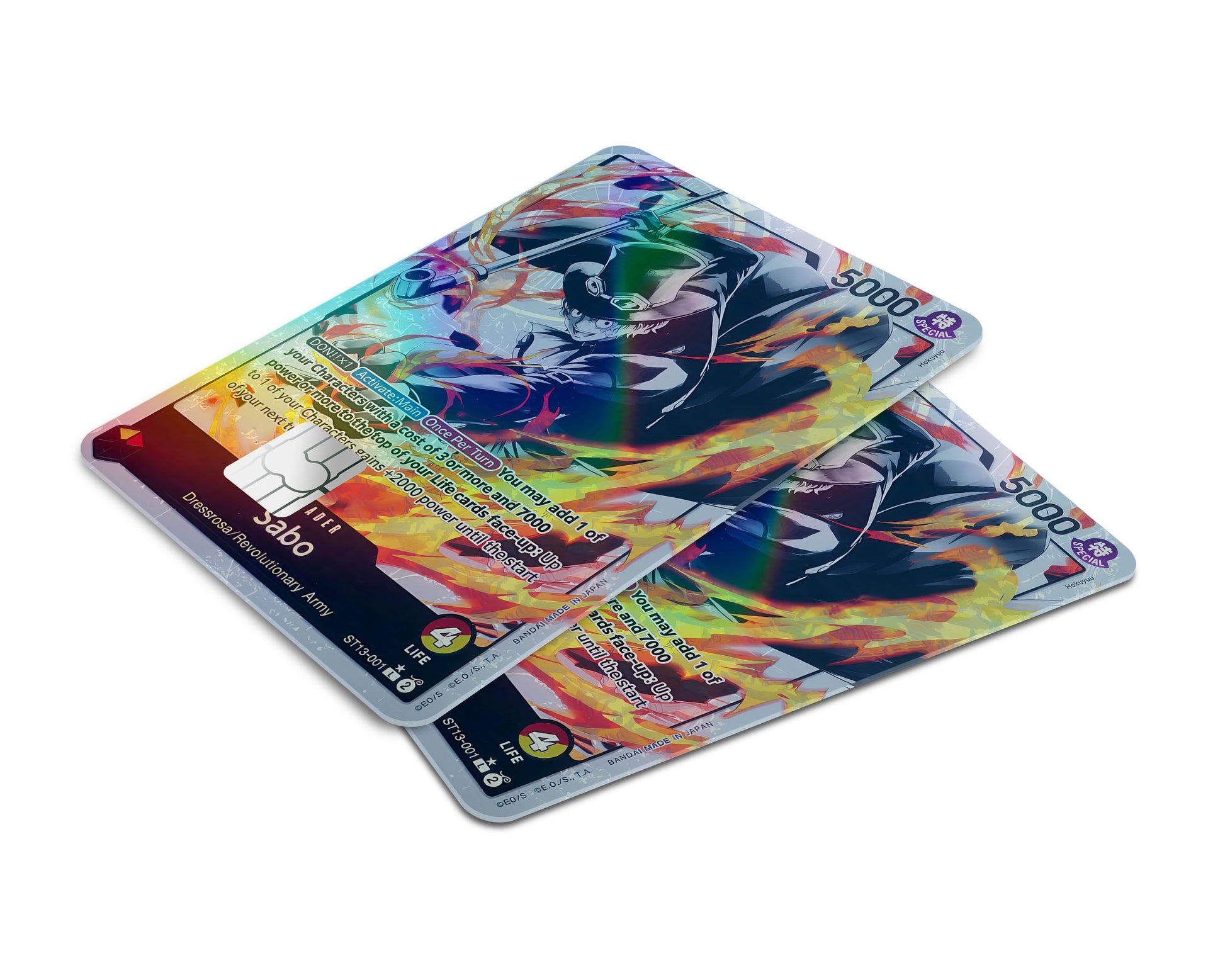 Anime Town Creations Holographic Credit Card Sabo Black Flames One Piece Card Window Skins - Anime One Piece Holographic Credit Card Skin