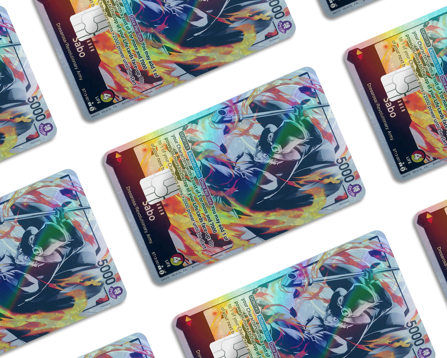 Anime Town Creations Holographic Credit Card Sabo Black Flames One Piece Card Window Skins - Anime One Piece Holographic Credit Card Skin