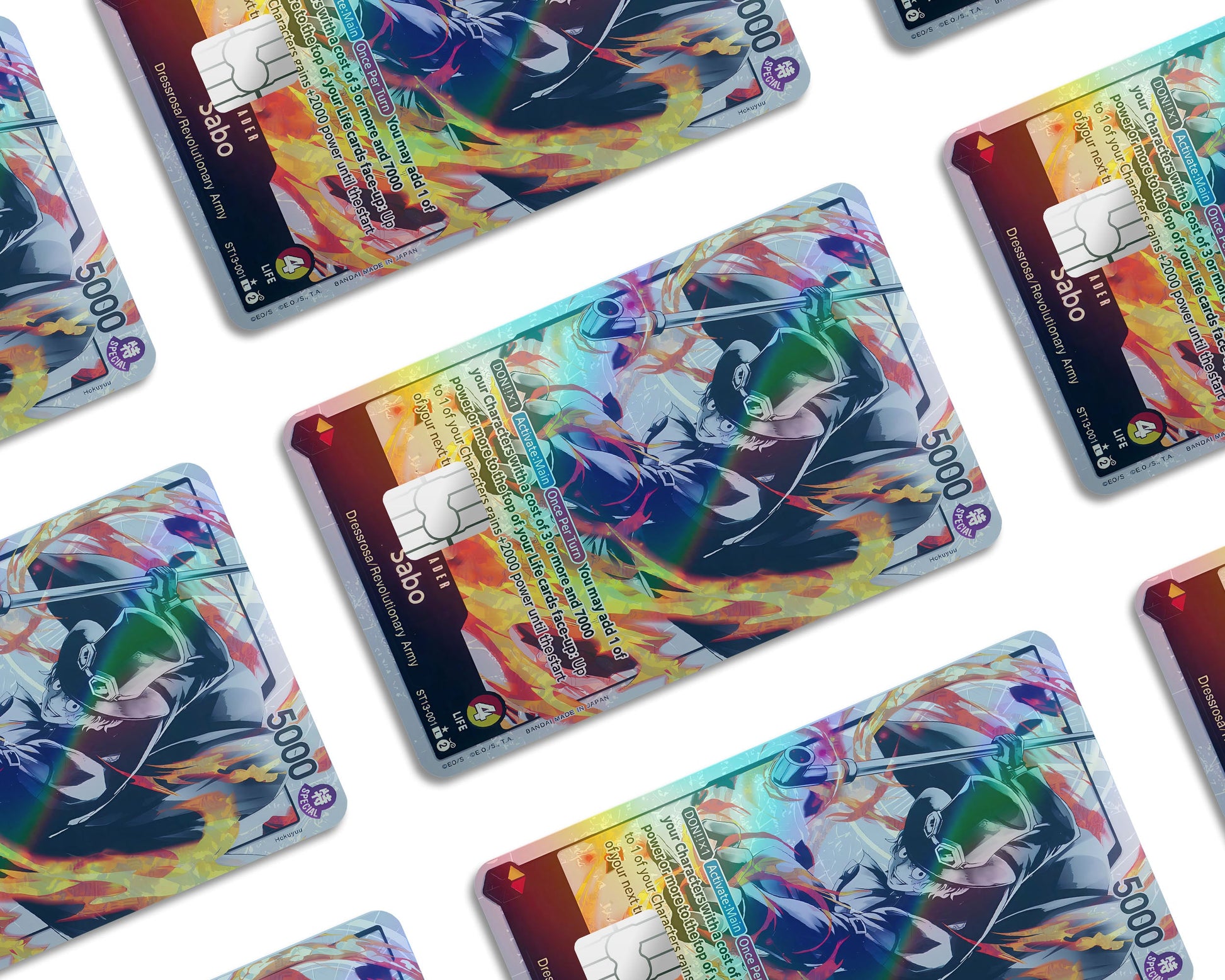 Anime Town Creations Holographic Credit Card Sabo Black Flames One Piece Card Window Skins - Anime One Piece Holographic Credit Card Skin
