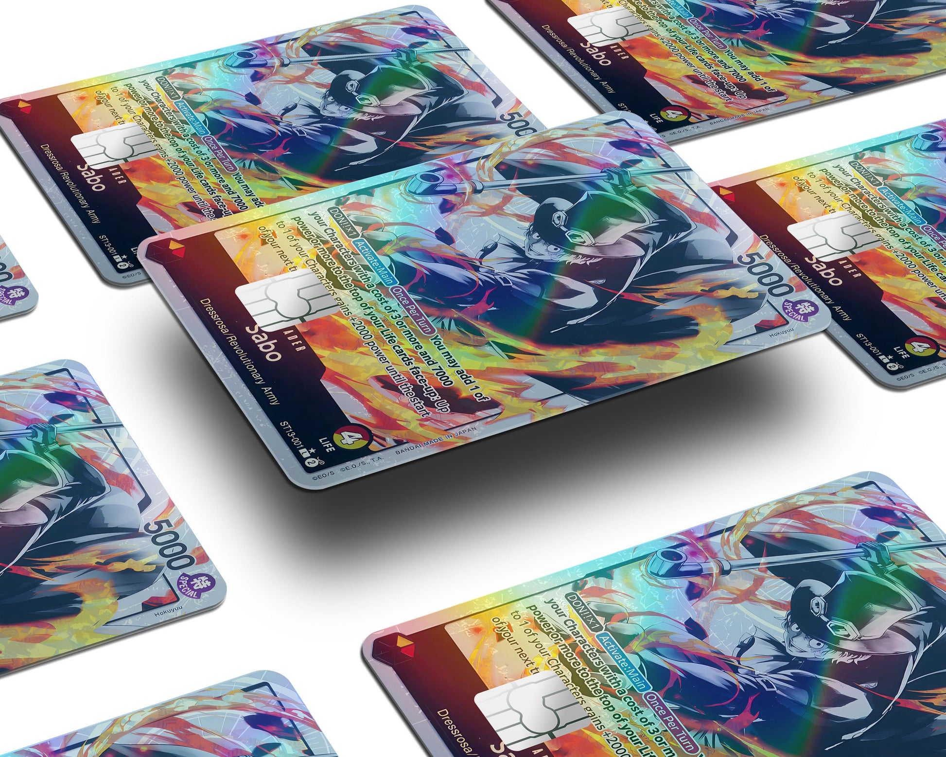 Anime Town Creations Holographic Credit Card Sabo Black Flames One Piece Card Window Skins - Anime One Piece Holographic Credit Card Skin