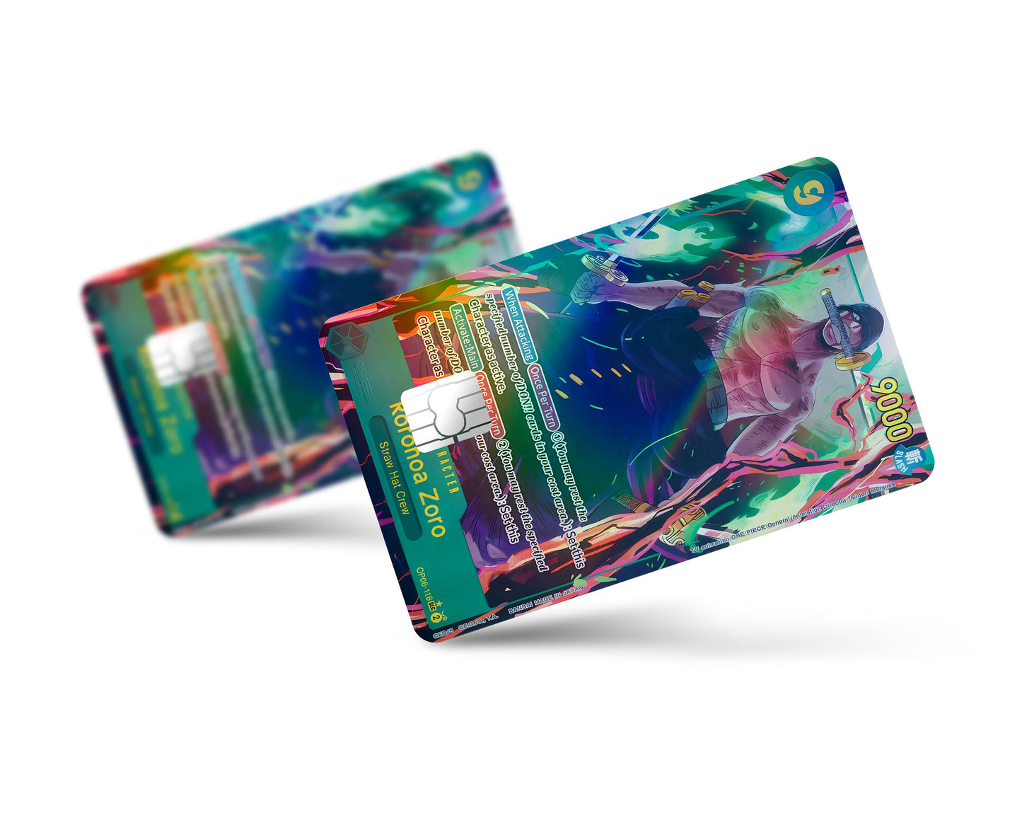 Anime Town Creations Holographic Credit Card Zoro Flames One Piece Card Full Skins - Anime One Piece Holographic Credit Card Skin