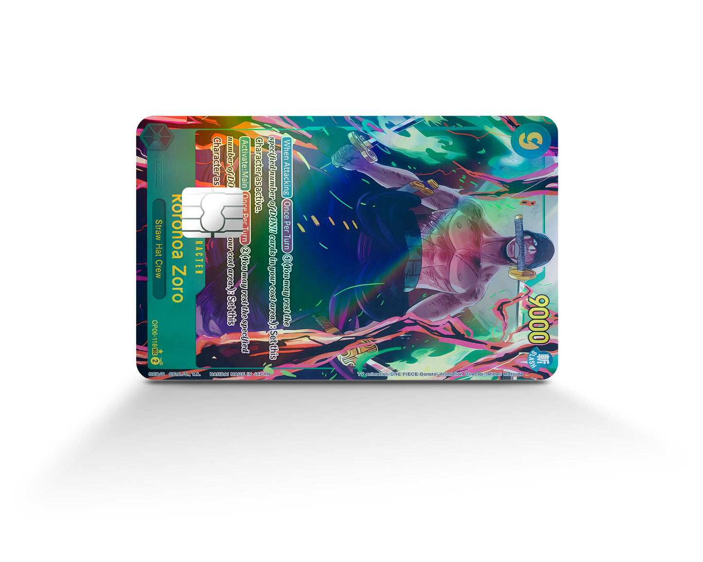 Anime Town Creations Holographic Credit Card Zoro Flames One Piece Card Full Skins - Anime One Piece Holographic Credit Card Skin