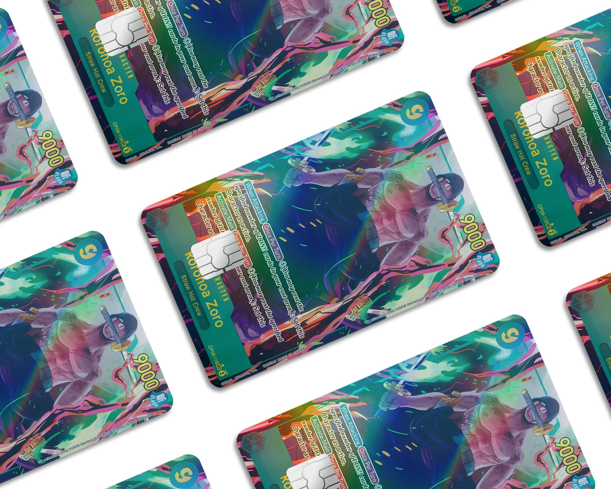 Anime Town Creations Holographic Credit Card Zoro Flames One Piece Card Window Skins - Anime One Piece Holographic Credit Card Skin