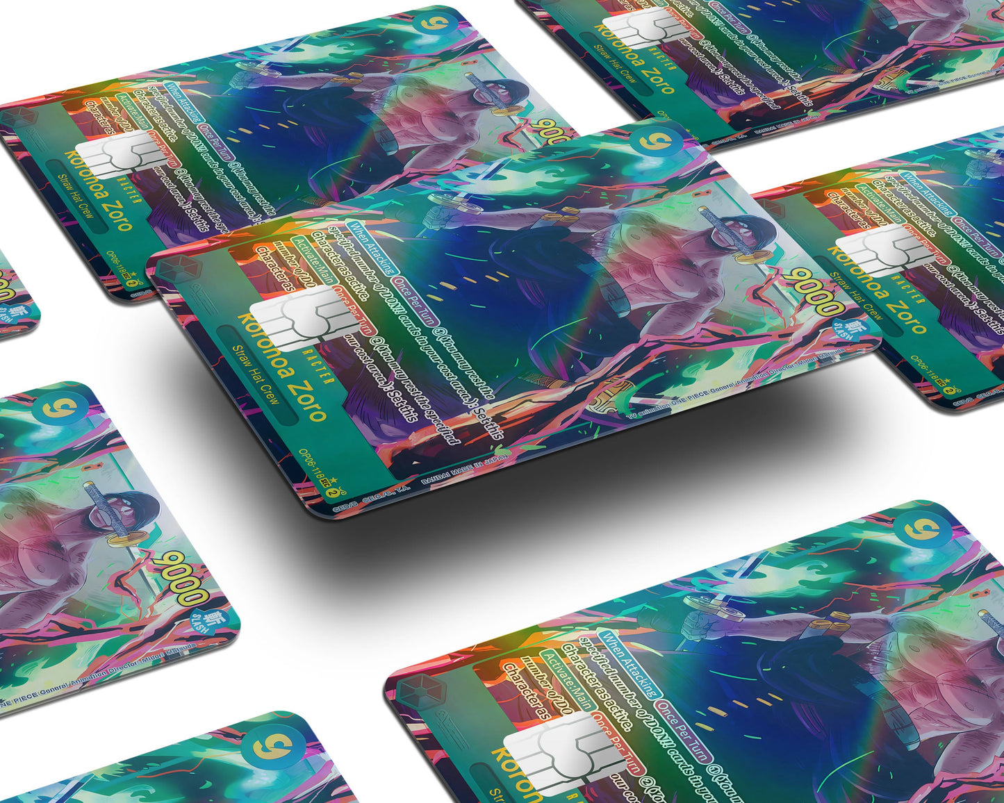 Anime Town Creations Holographic Credit Card Zoro Flames One Piece Card Window Skins - Anime One Piece Holographic Credit Card Skin
