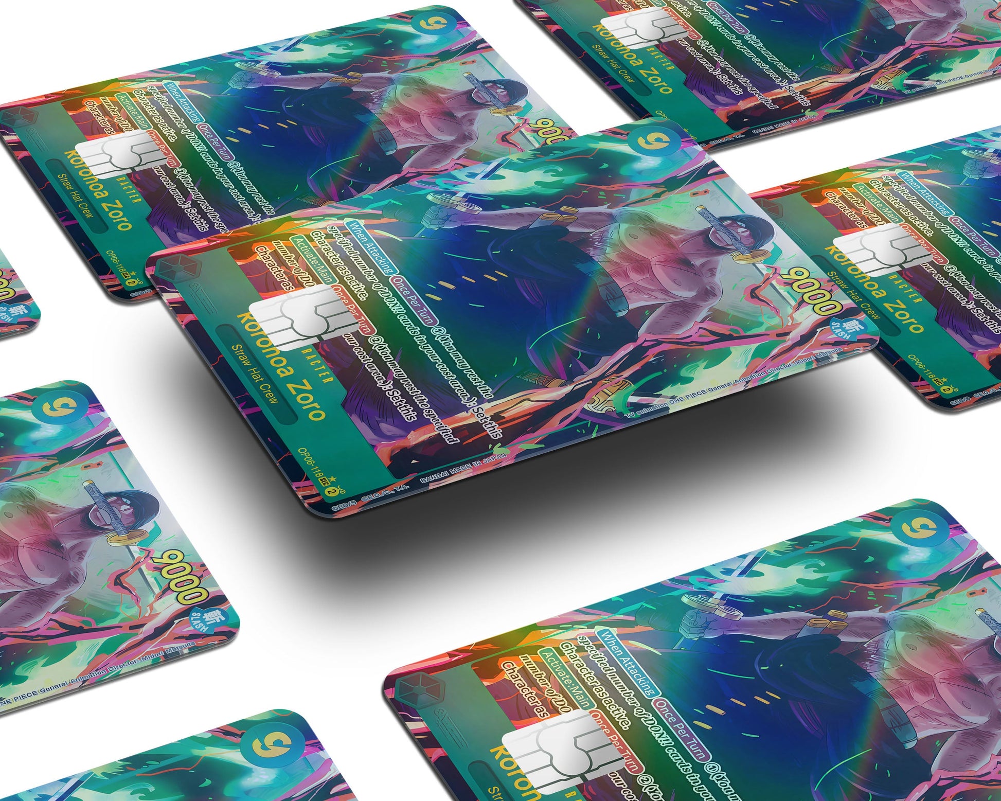 Anime Town Creations Holographic Credit Card Zoro Flames One Piece Card Window Skins - Anime One Piece Holographic Credit Card Skin