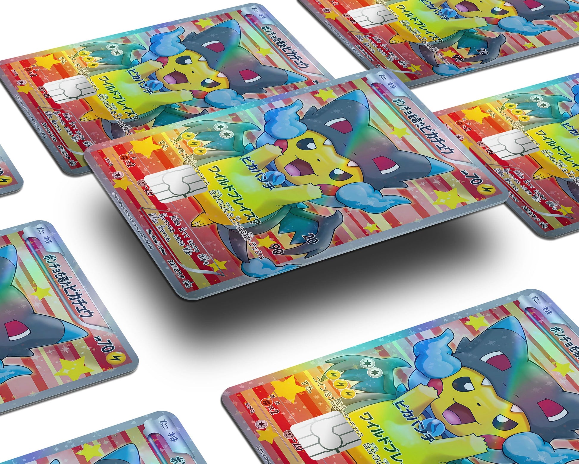 Anime Town Creations Holographic Credit Card Poncho Pikachu Mega Charizard X Cosplay Pokemon Card Window Skins - Anime Pokemon Holographic Credit Card Skin