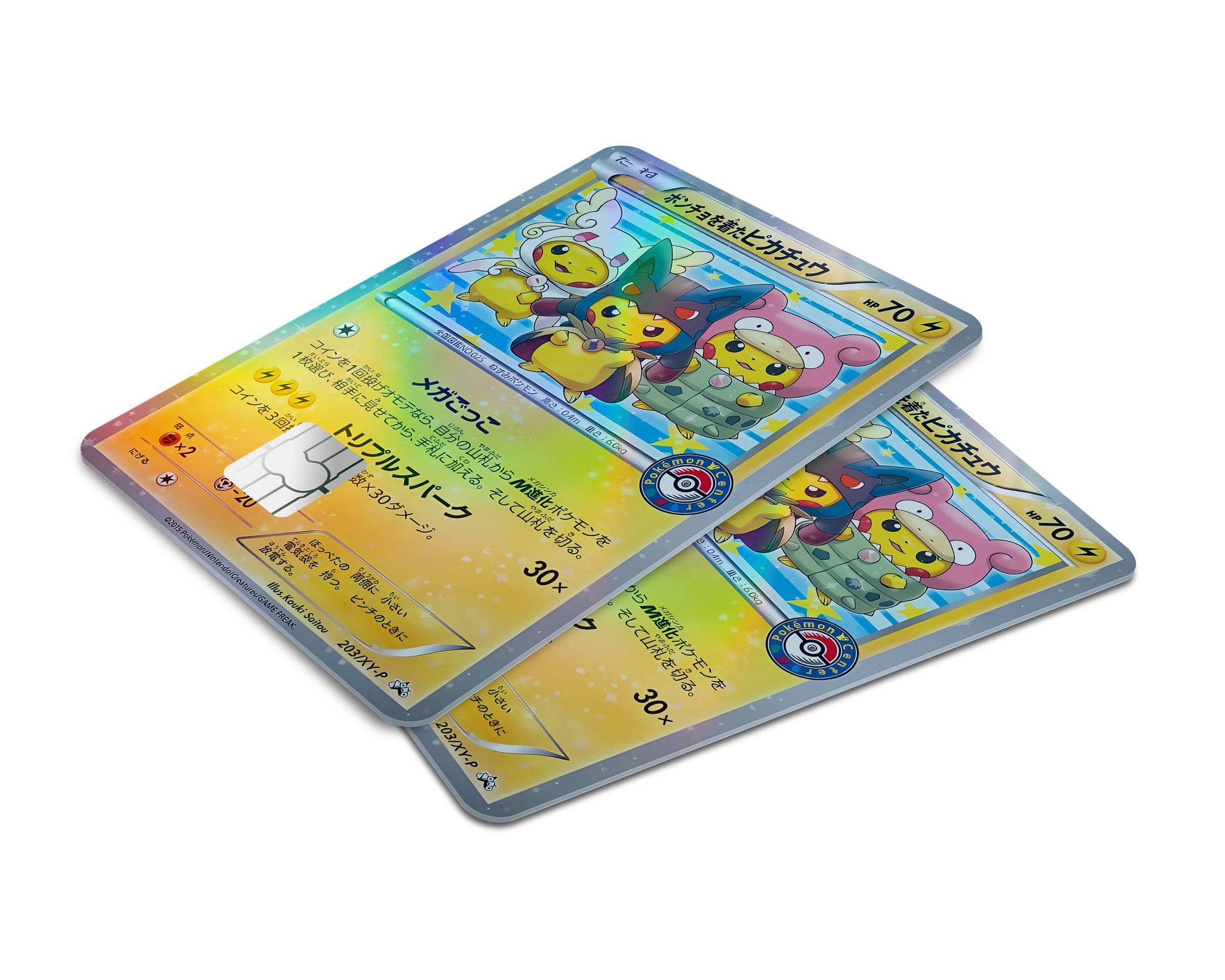 Anime Town Creations Holographic Credit Card Poncho Pikachu Mega Cosplay Pokemon Card Window Skins - Anime Pokemon Holographic Credit Card Skin