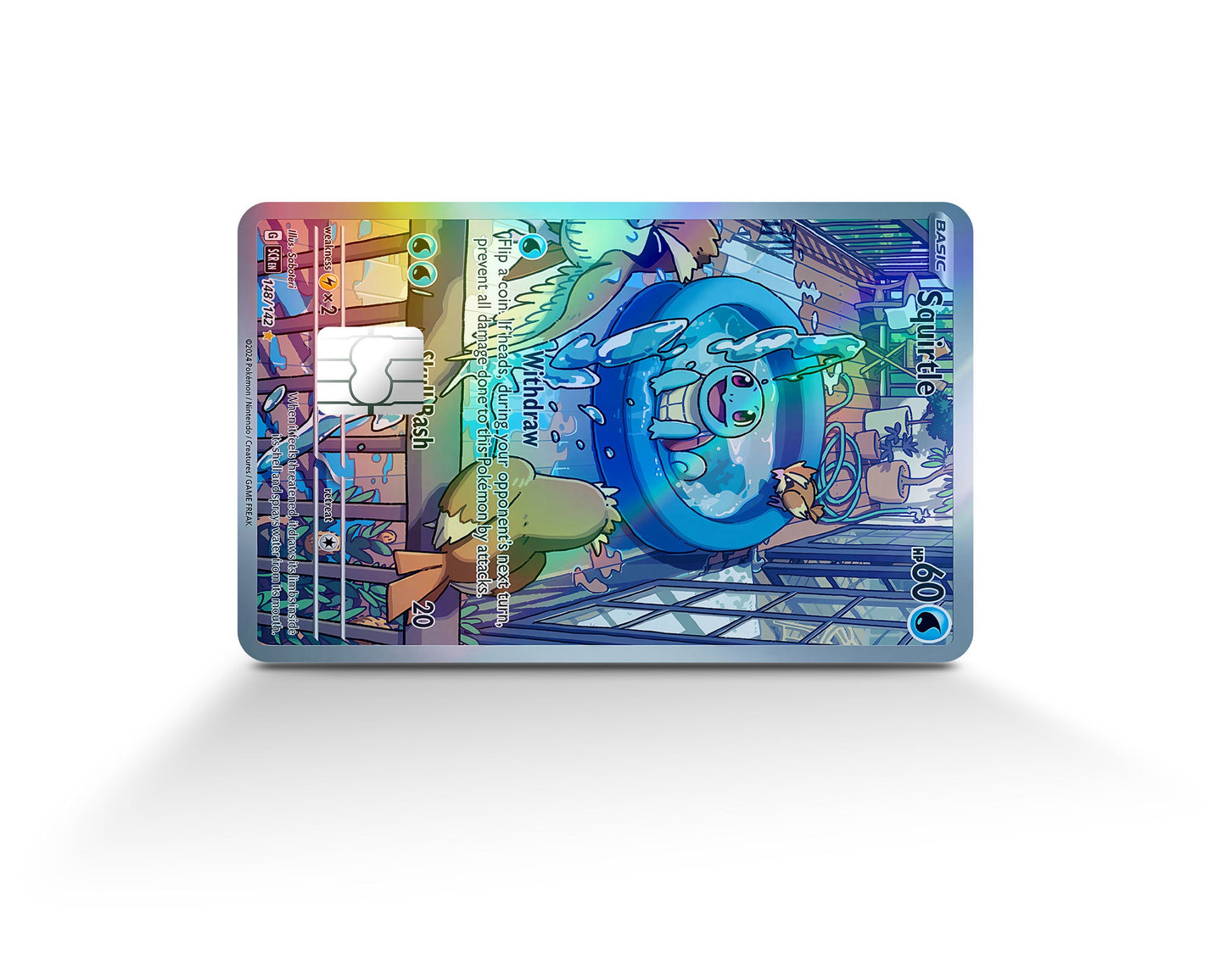 Anime Town Creations Holographic Credit Card Squirtle Splash Pokemon Card Full Skins - Anime Pokemon Holographic Credit Card Skin