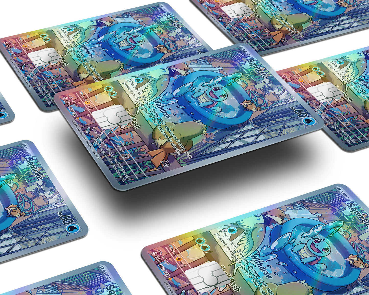 Anime Town Creations Holographic Credit Card Squirtle Splash Pokemon Card Window Skins - Anime Pokemon Holographic Credit Card Skin