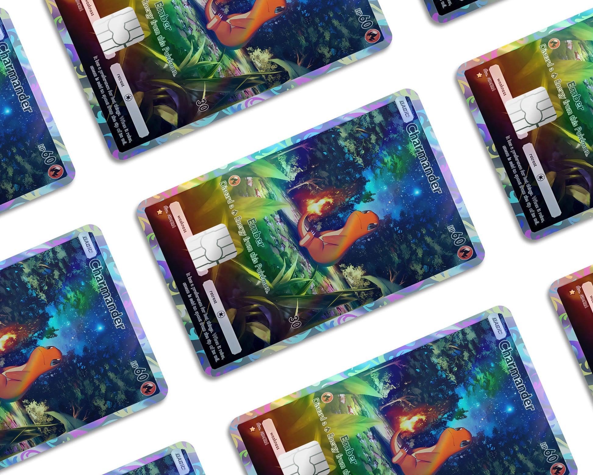 Anime Town Creations Holographic Credit Card Charmanda Pocket Pokemon Card Window Skins - Anime Pokemon Holographic Credit Card Skin