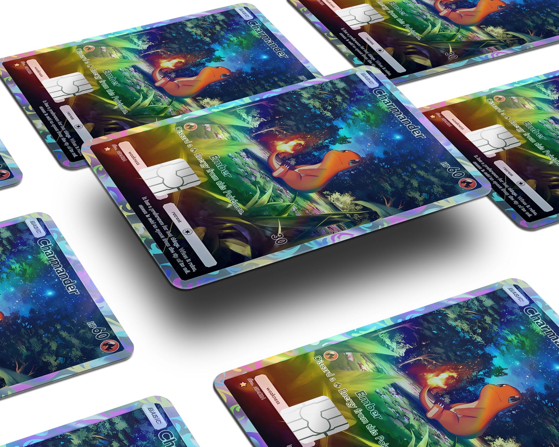 Anime Town Creations Holographic Credit Card Charmanda Pocket Pokemon Card Window Skins - Anime Pokemon Holographic Credit Card Skin