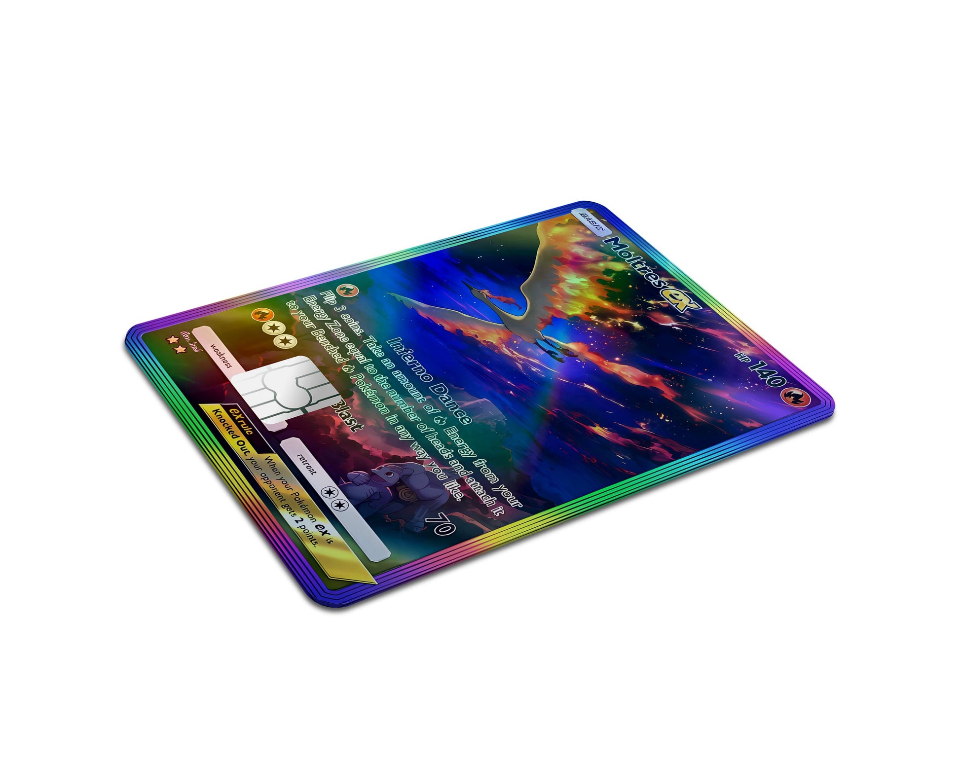 Anime Town Creations Holographic Credit Card Moltres Pocket Pokemon Card Full Skins - Anime Pokemon Holographic Credit Card Skin