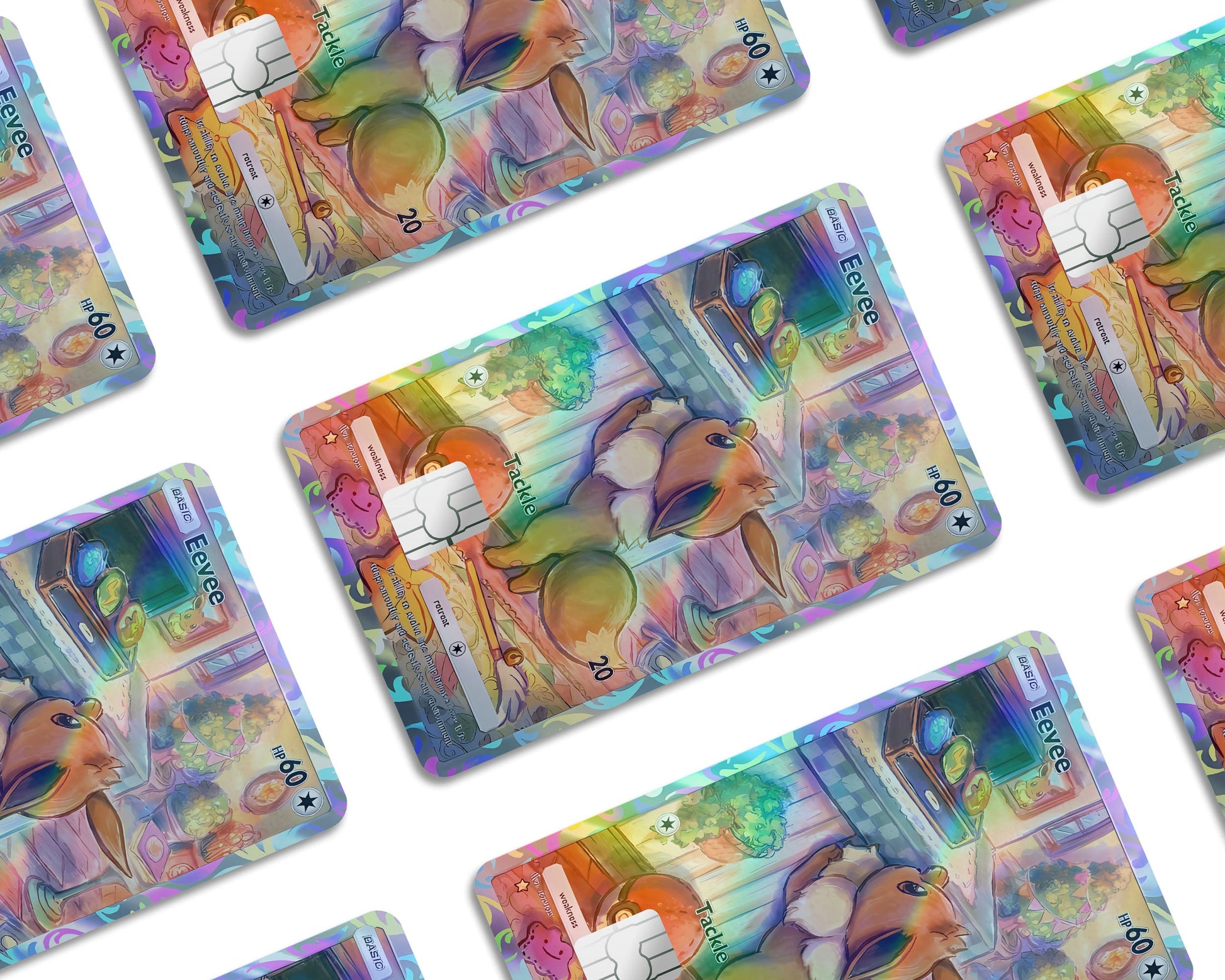 Anime Town Creations Holographic Credit Card Eevee Pocket Pokemon Card Window Skins - Anime Pokemon Holographic Credit Card Skin