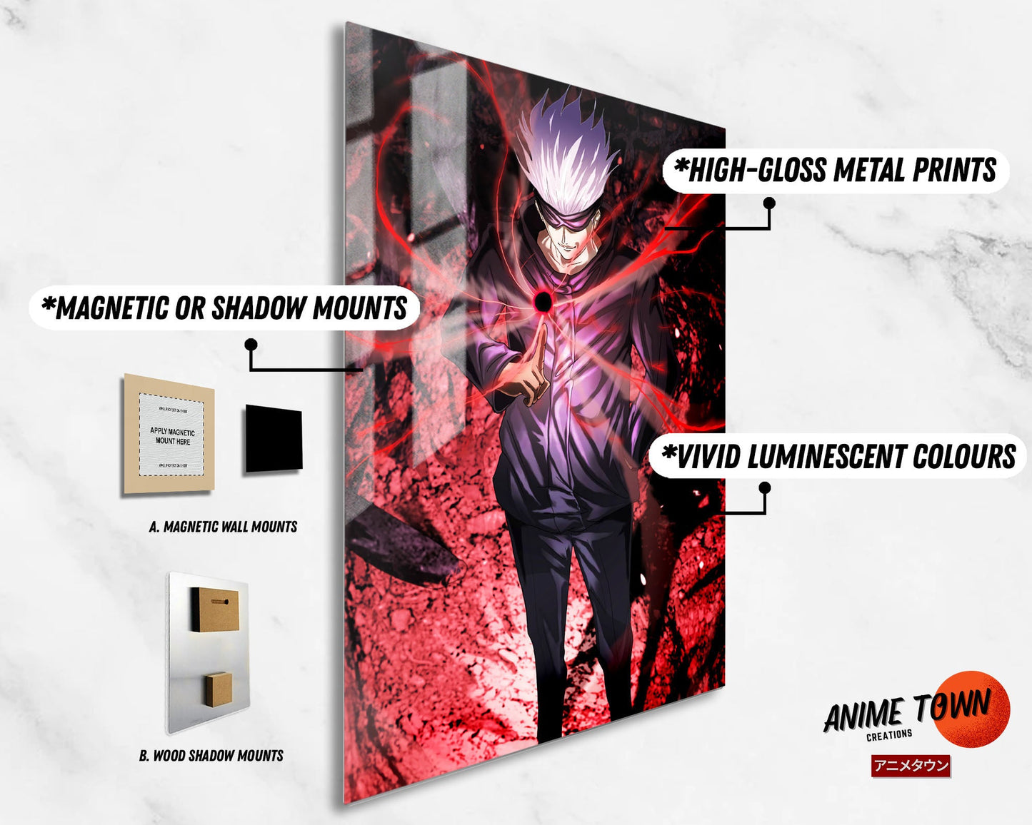 Anime Town Creations Metal Poster Jujutsu Kaisen Satoru Gojo Red 11" x 17" Home Goods - Anime Jujutsu Kaisen Metal Poster