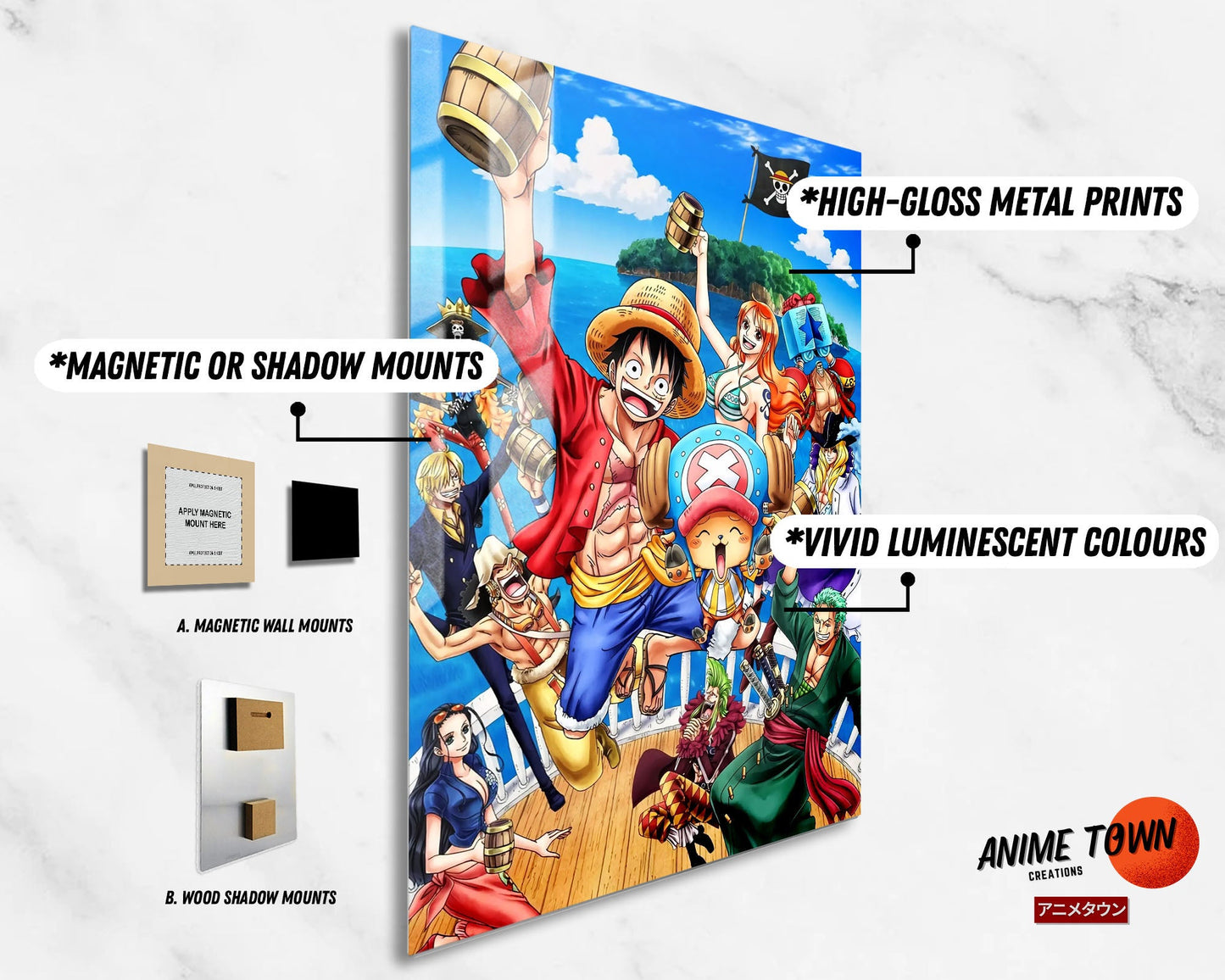 Anime Town Creations Metal Poster One Piece Strawhat Pirates 11" x 17" Home Goods - Anime One piece Metal Poster